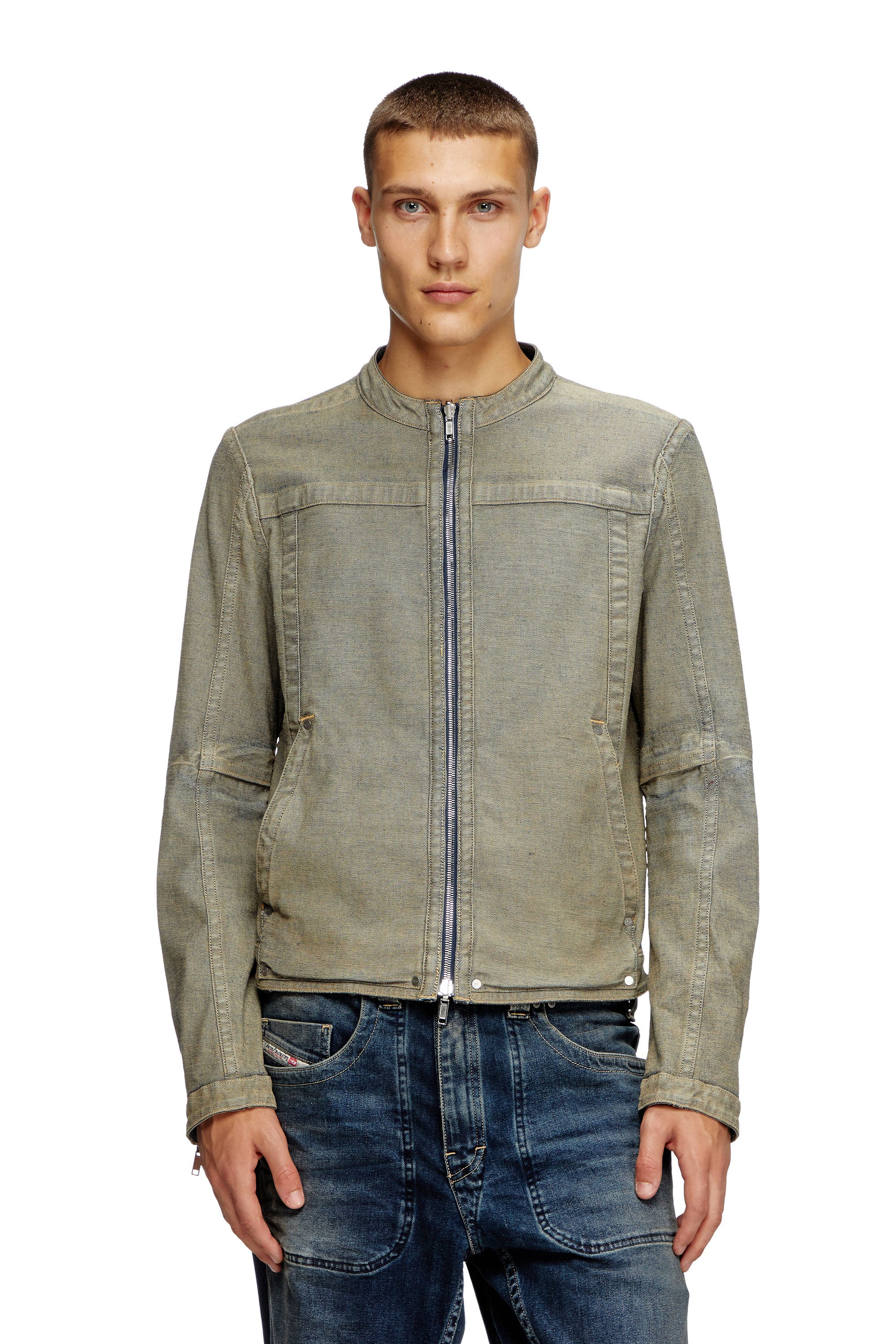 Diesel - D-GLORY-RE, Man's Moto jacket in Rehab denim in Dark Blue - 6