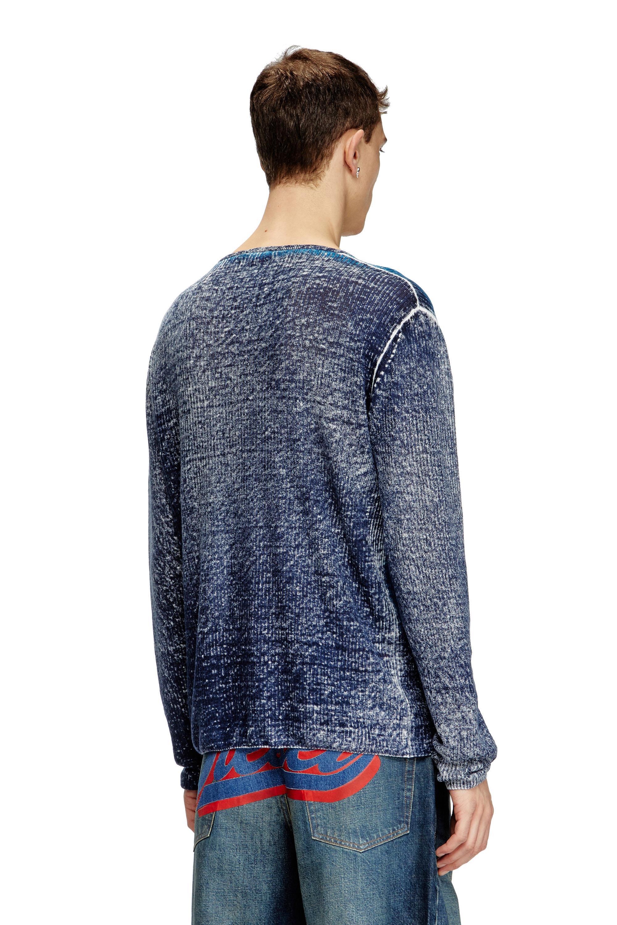 Diesel - K-ROD, Man's Linen jumper with logo graphic in Blue - 3