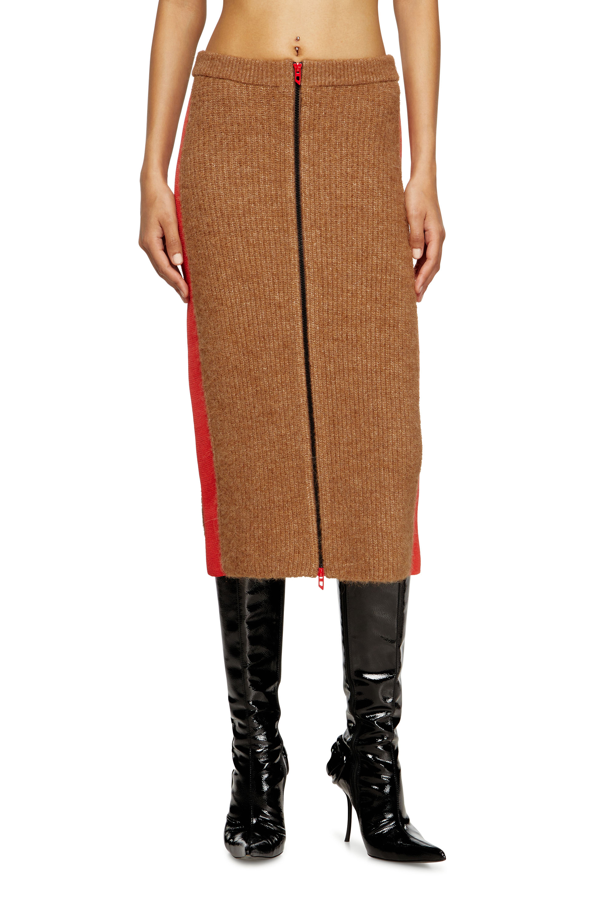 Diesel - M-LOUSI, Falda midi de alpaca con cremallera frontal Mujer in Marrón - 1
