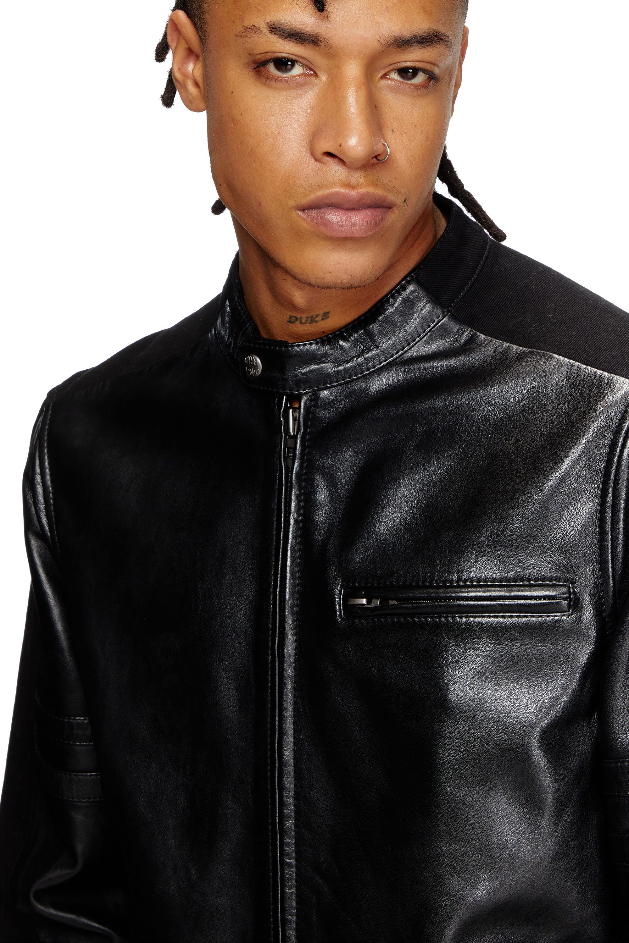 Diesel - L-SIMZ, Man's Hybrid denim and leather jacket in Black - 4