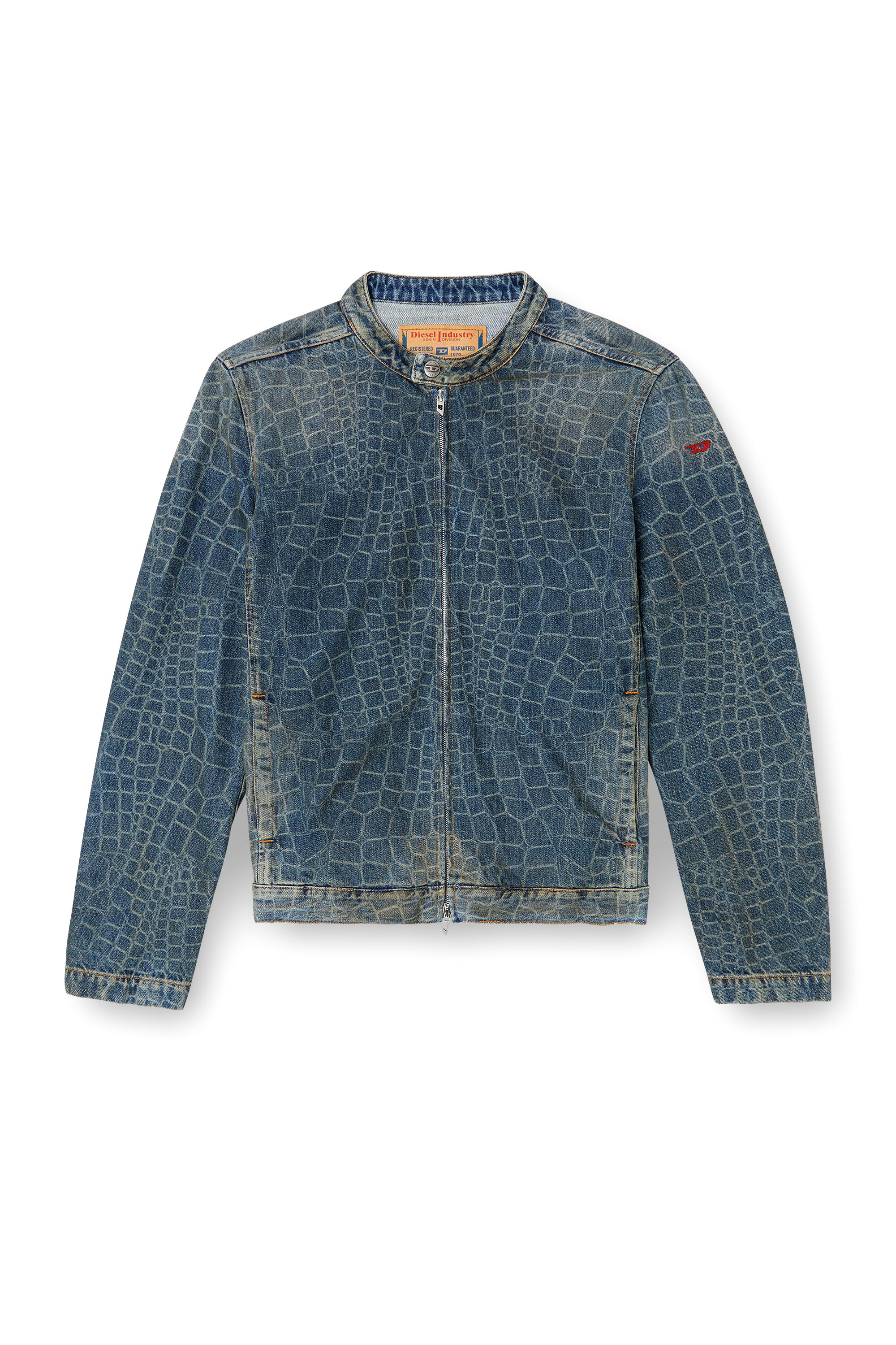 Diesel - CL-D-GLORY-SNAKE, Chaqueta motera en denim con estampado de serpiente Hombre in Azul marino - 5