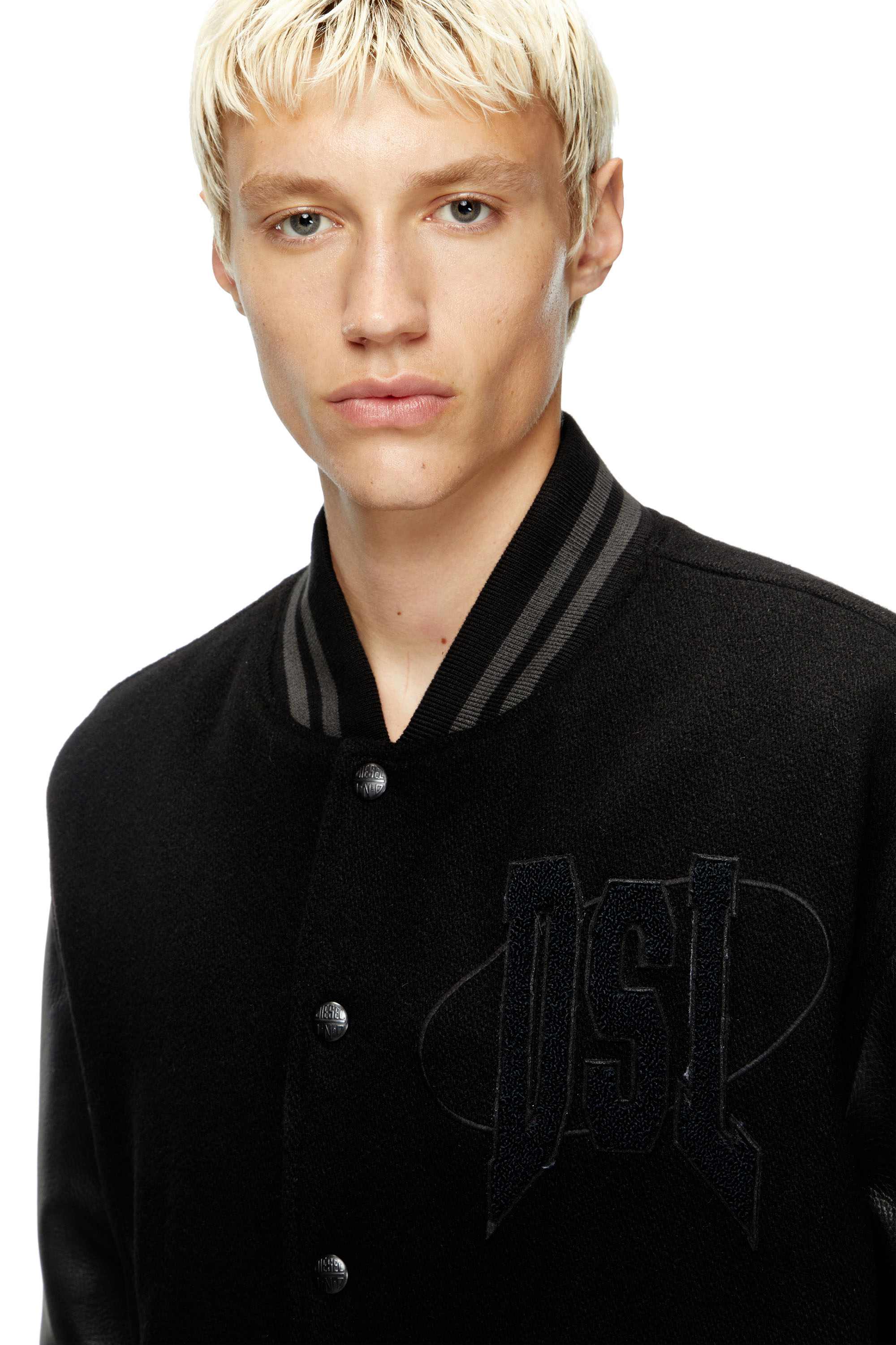 Diesel - L-NYMAN, Man's Varsity bomber jacket in cotton and leather in Black - 4