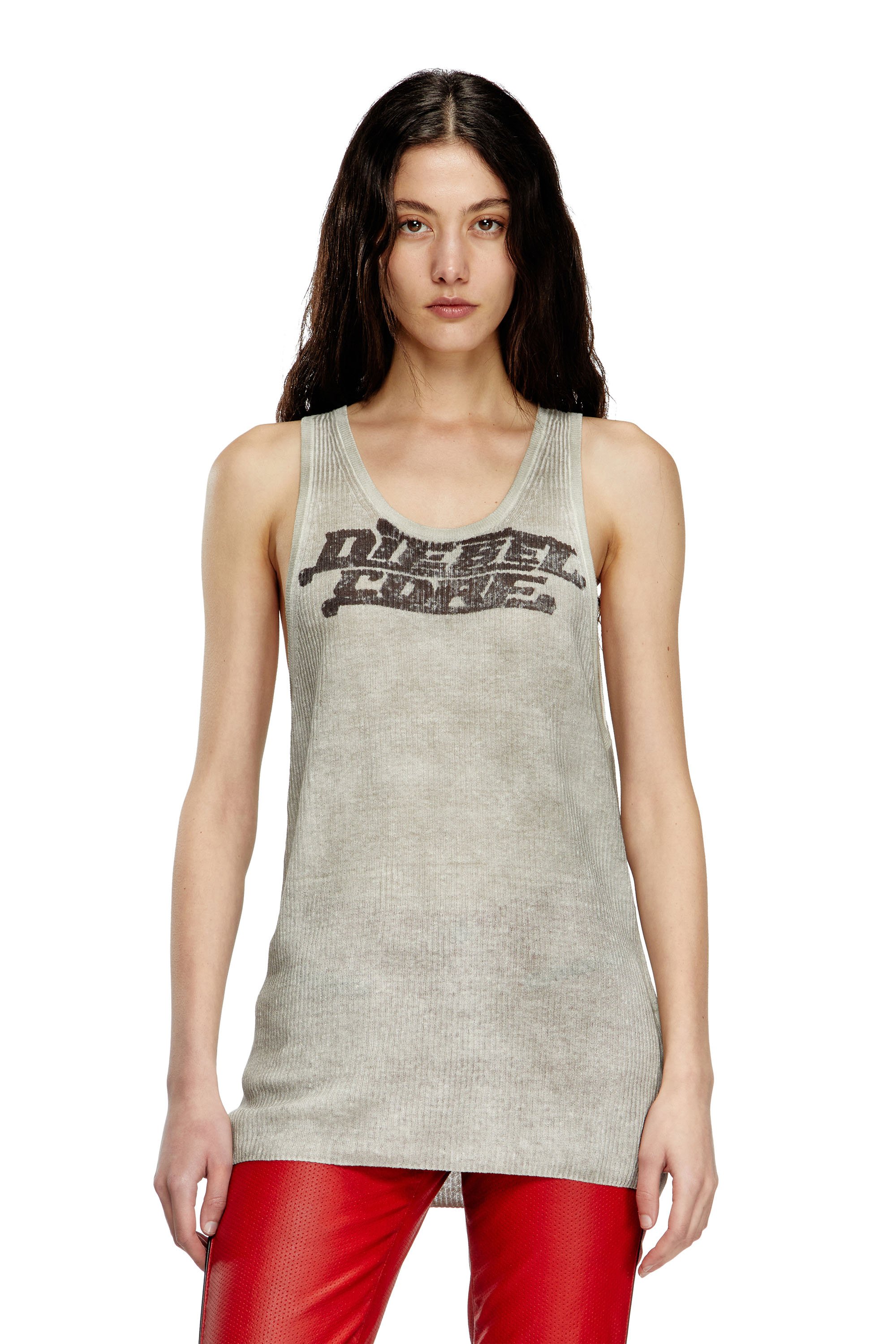 Diesel - K-RICK, Unisex's Rib-knit linen tank top with dirty effect in Beige - 5