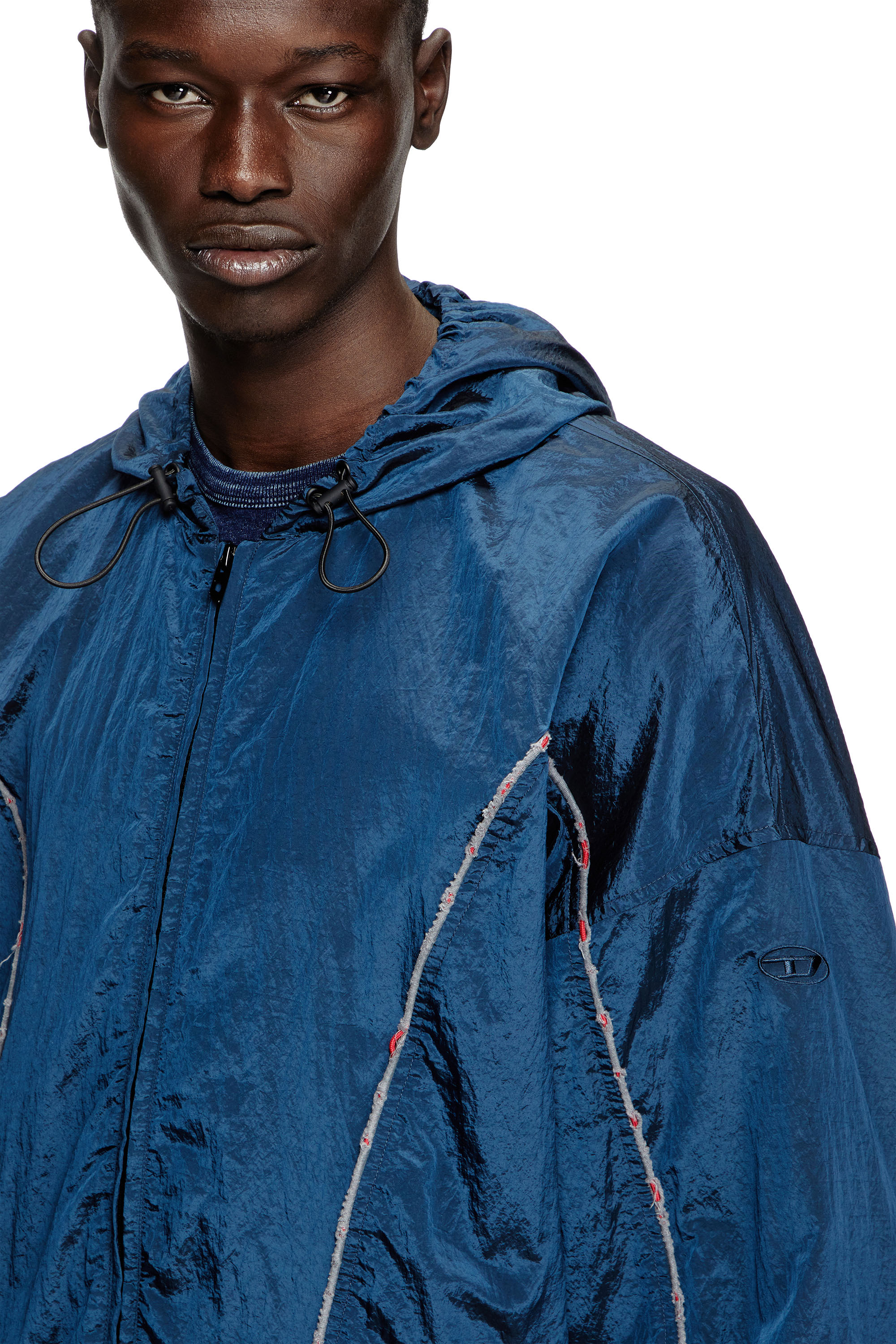 Diesel - J-ANTHEIT, Man's Windbreaker with destroyed piping in Blue - 4