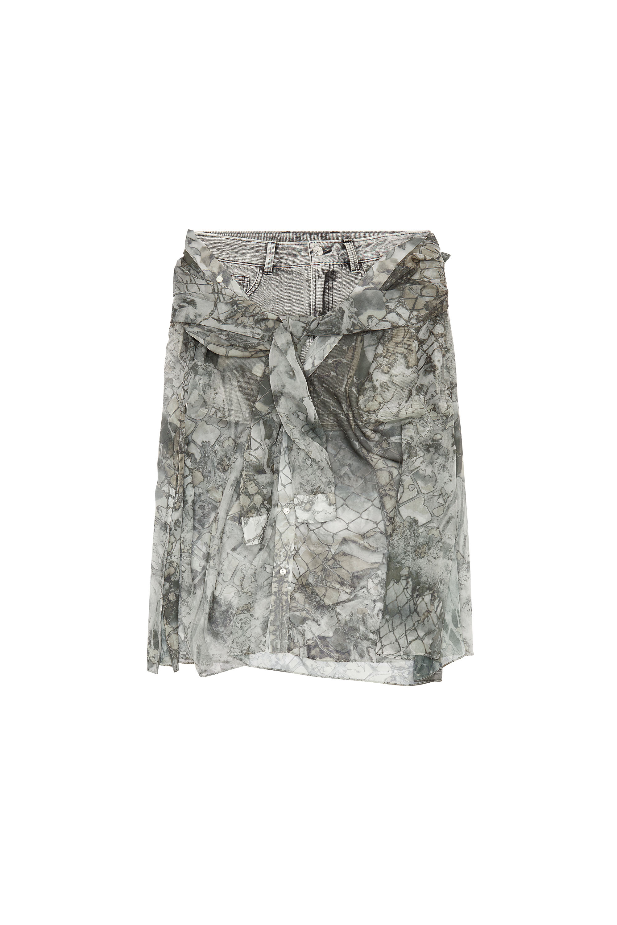 Diesel - O-JEANY, Woman Denim mini skirt with chiffon overlay in Grey - Image 5