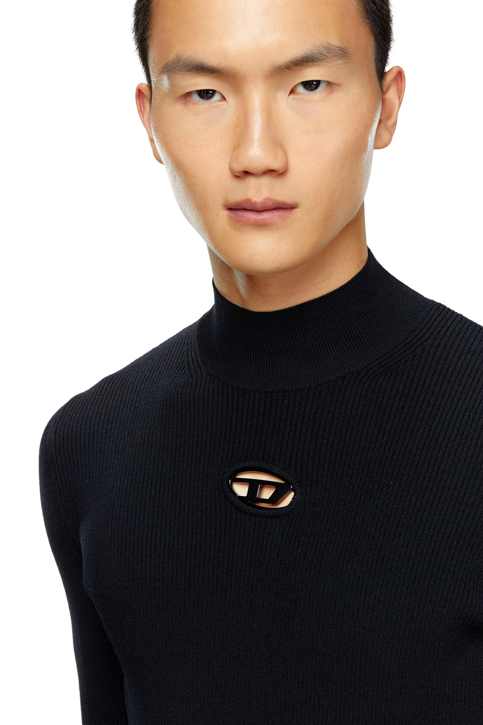 Diesel - K-ZACKARY, Man's Mock-neck jumper with Oval D in Black - 4