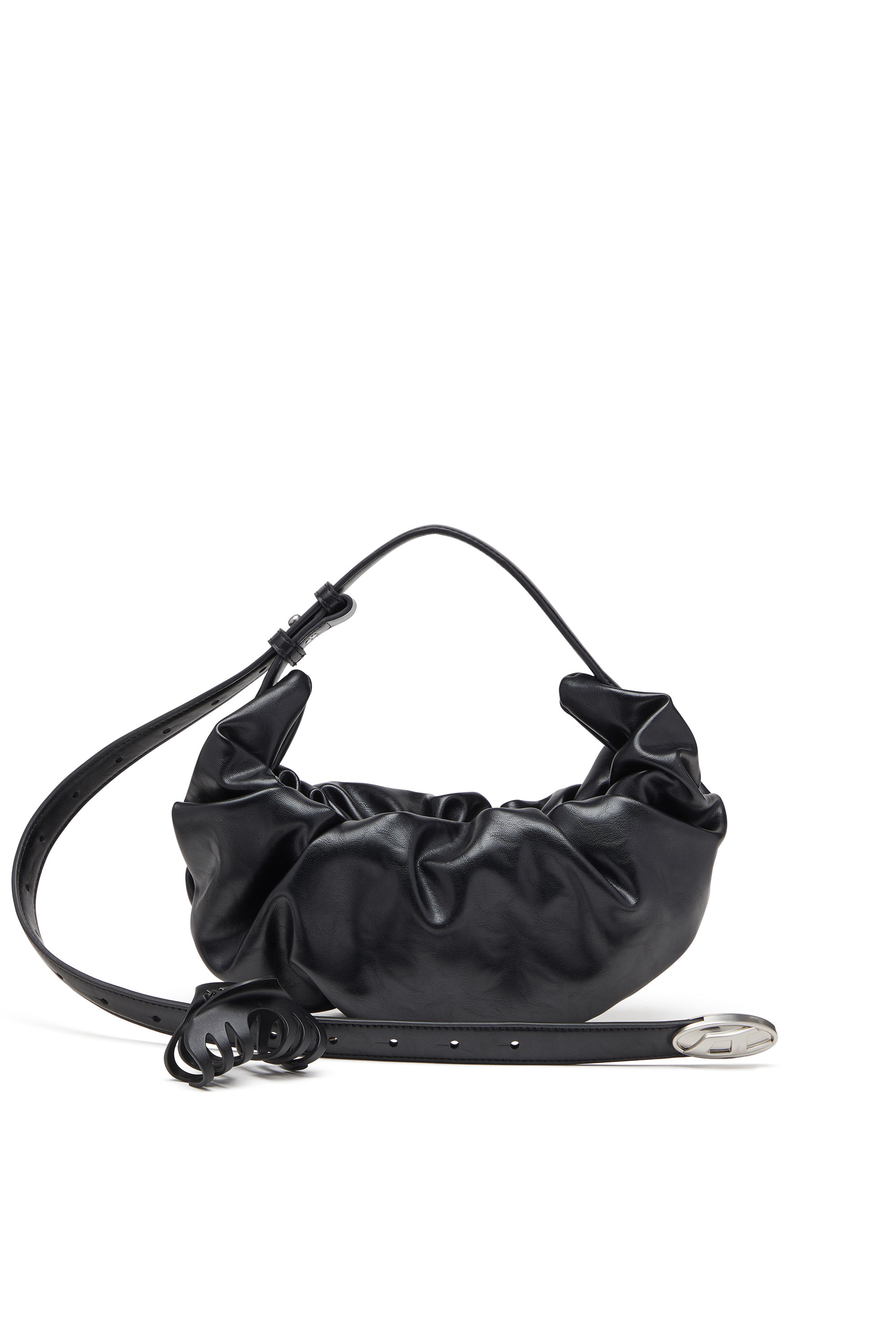 Diesel - GRAB-D HOBO S, Woman's Grab-D S-Small scrunched hobo bag in shiny PU in Black - 2