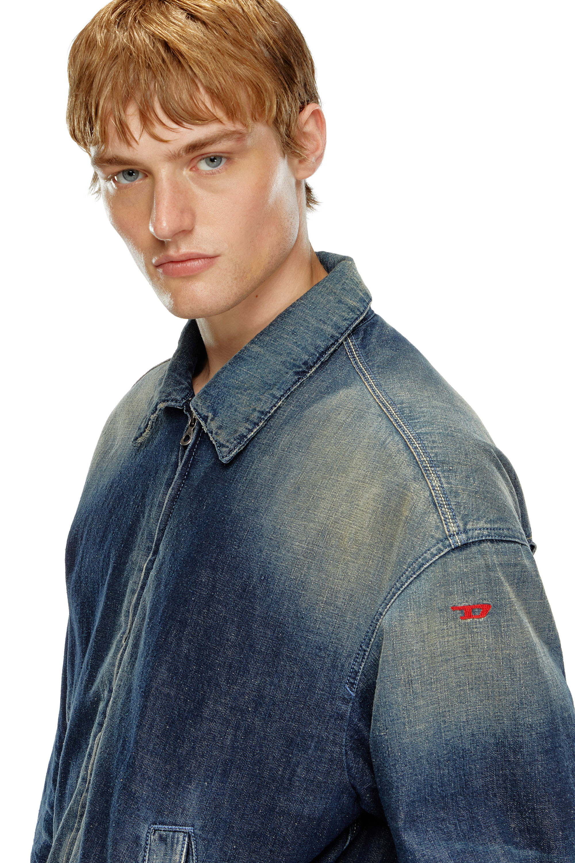 Diesel - D-STACK, Man's Padded jacket in utility-style denim in Dark Blue - 4