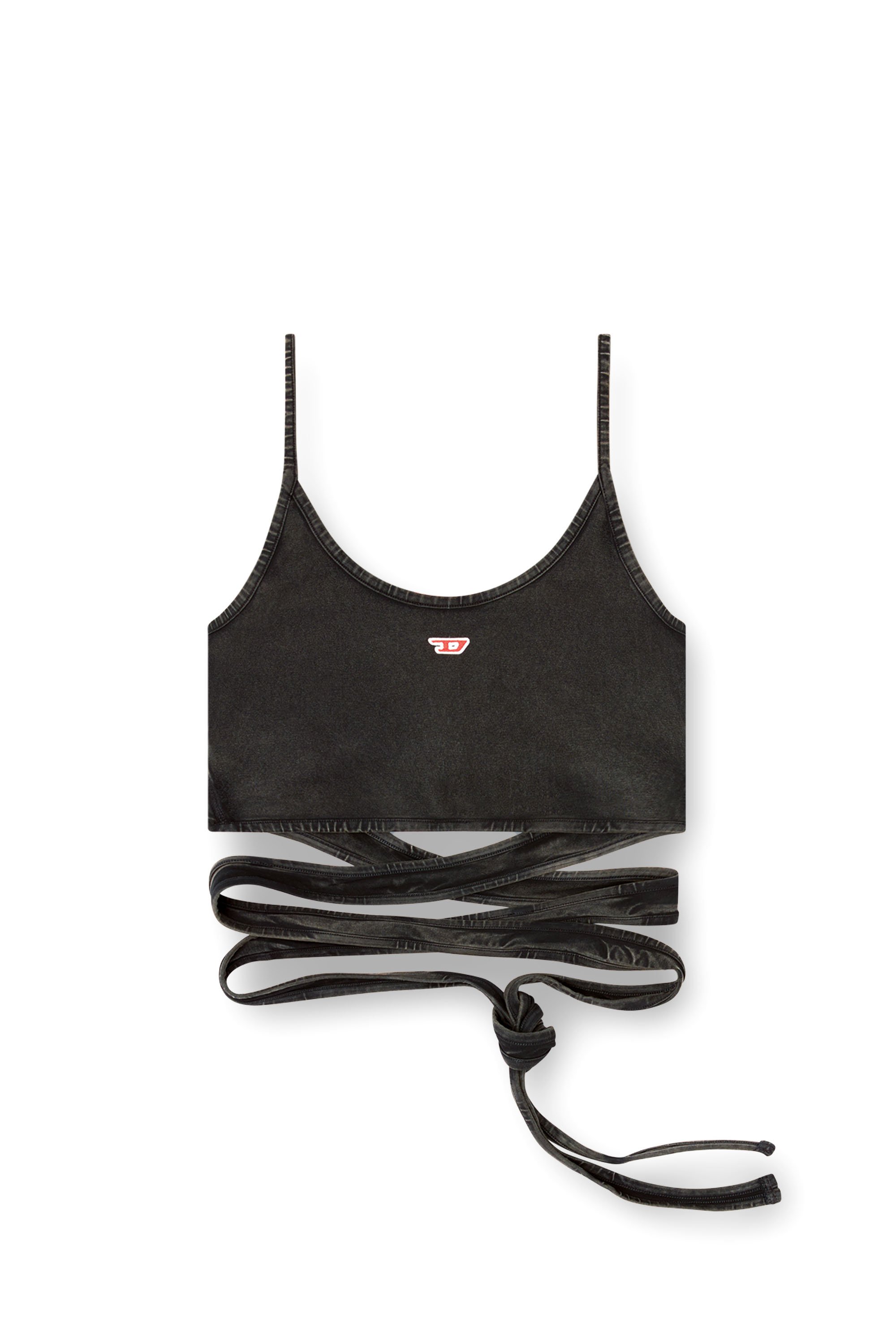 Diesel - T-LEYA-TAIL-R1, Woman's Denim-look vest top with wrap ties in Black - 4