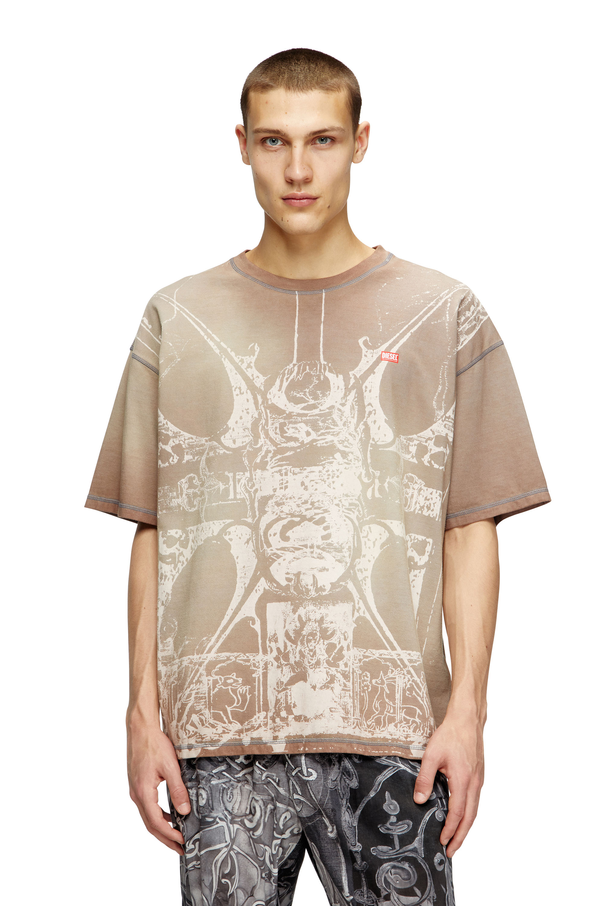 Diesel - T-BOXT-T13, Camiseta con estampado medieval a tono Hombre in Marrón - 1