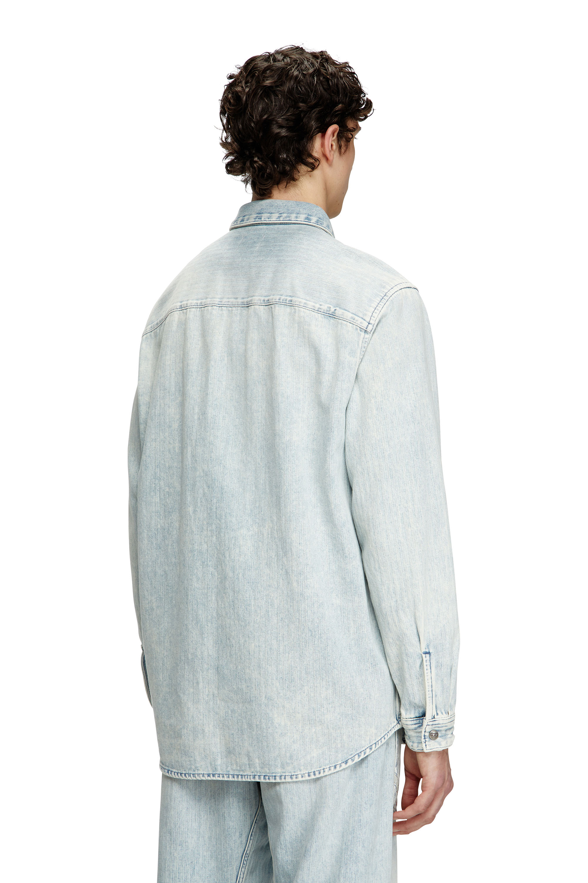 Diesel - D-SIMPLY, Man's Shirt in herringbone denim in Light Blue - 2