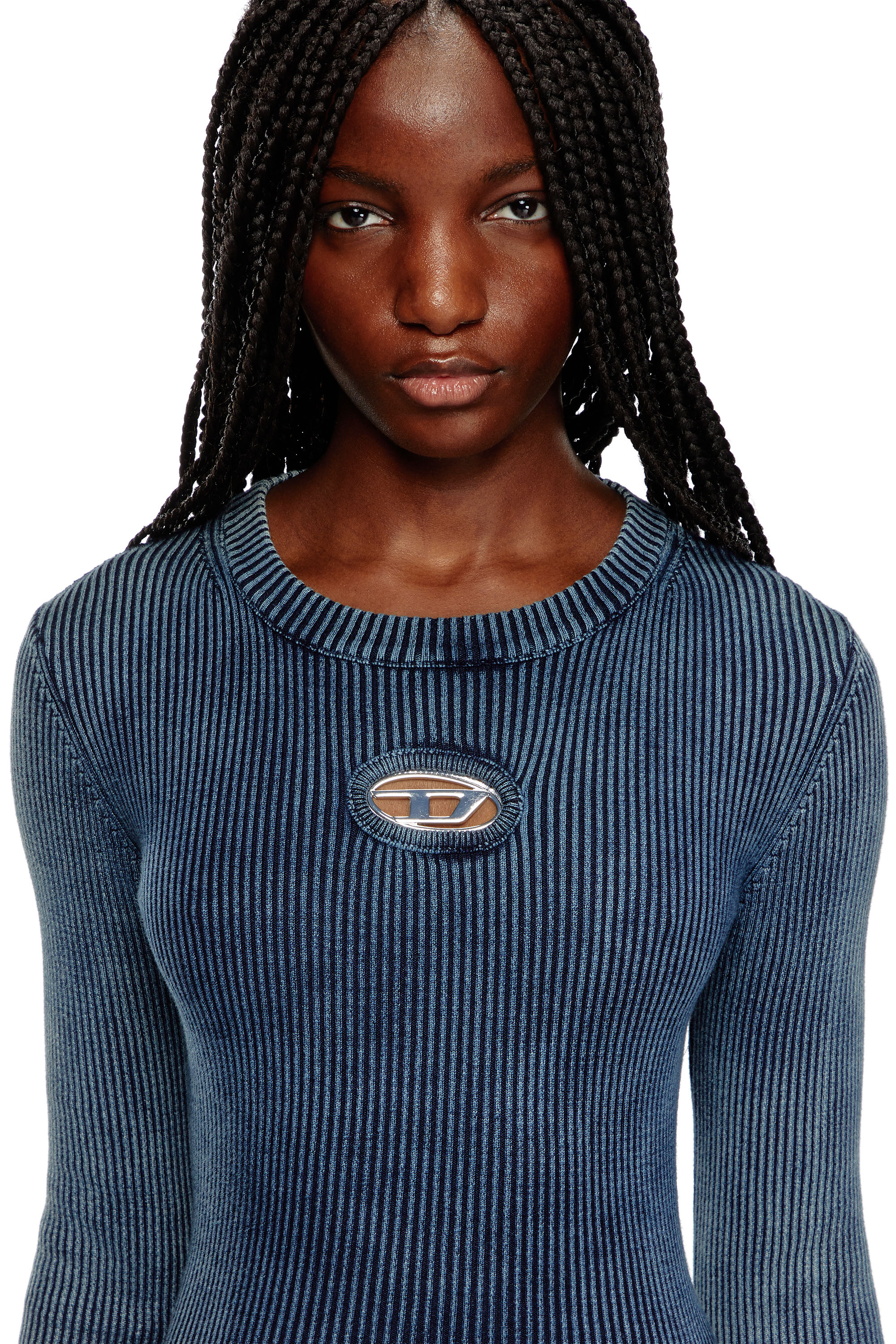 Diesel - M-ANCHOR-A, Mujer Camiseta tejida en canalé con Oval D in Azul marino - Image 4