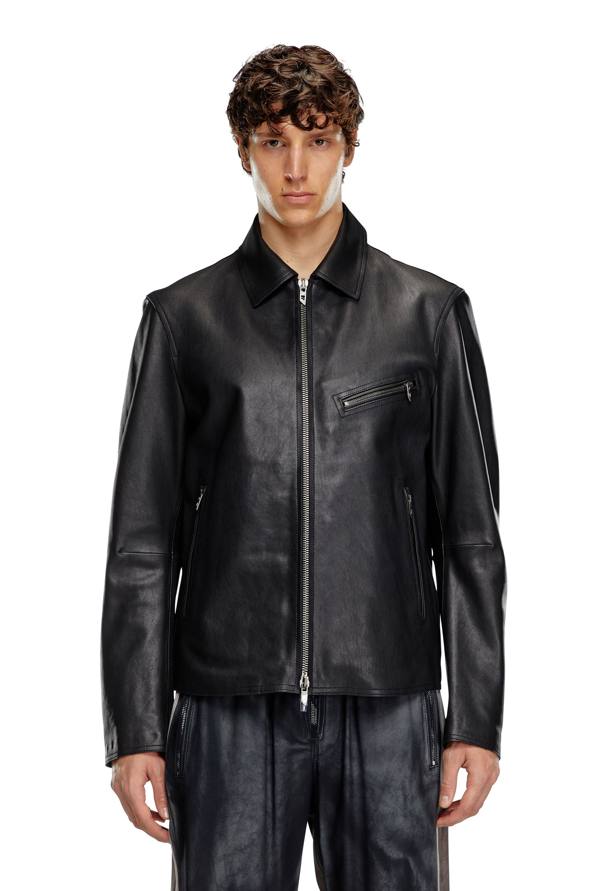 Diesel - L-KORN-A, Chaqueta de cuero con Oval D en relieve Hombre in Negro - 1