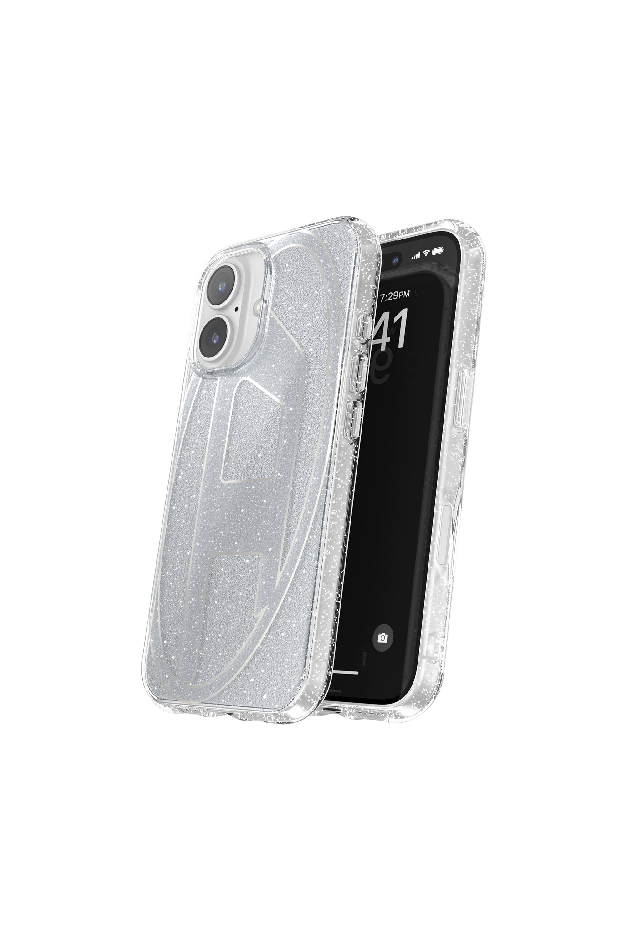 Diesel - 60151 AOP CASE, Unisex's Oval D Glitter Case for iP 16 in Silver - 2