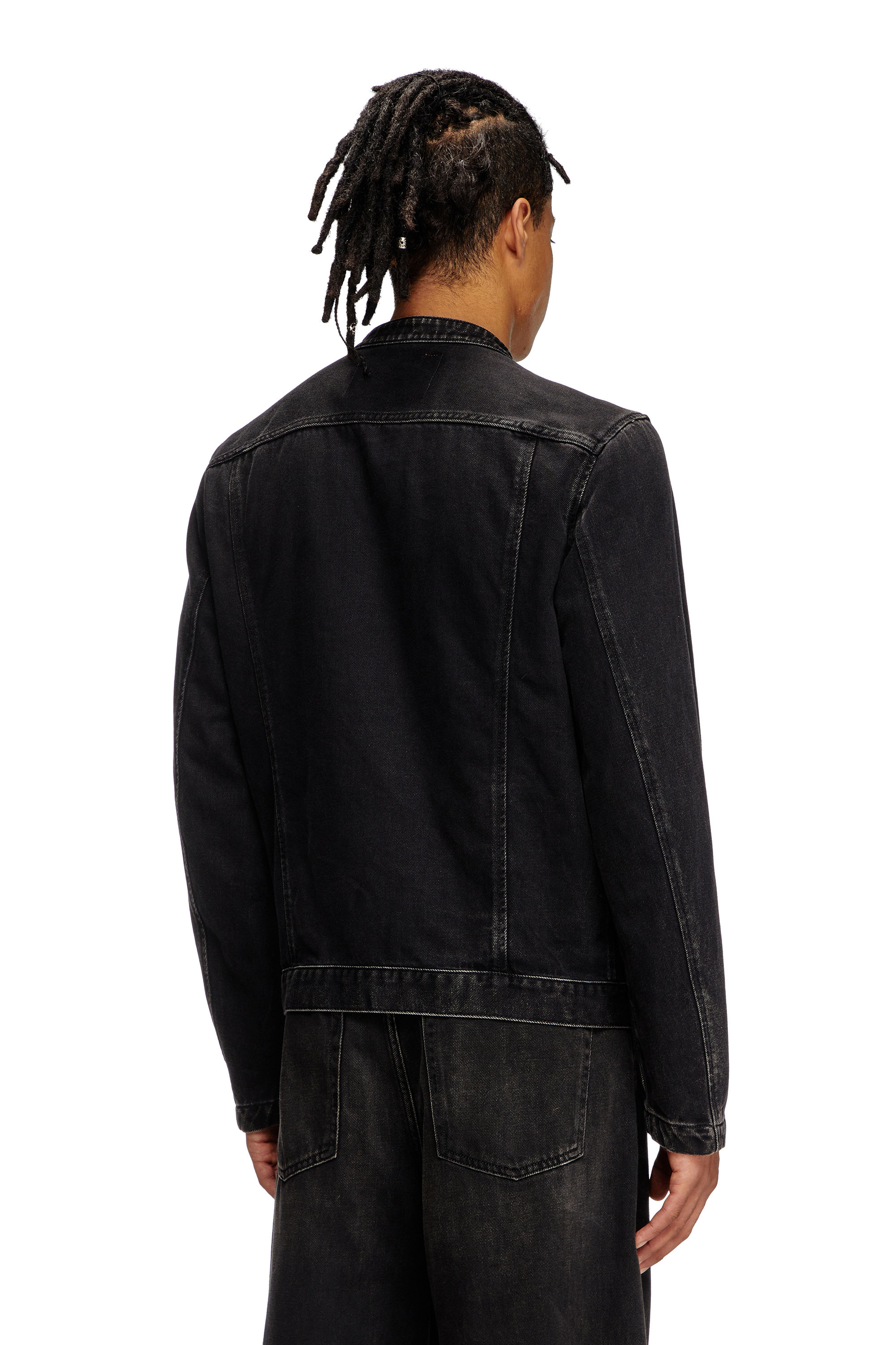 Diesel - D-GLORY, Man's Moto jacket in clean-wash denim in Black - 3