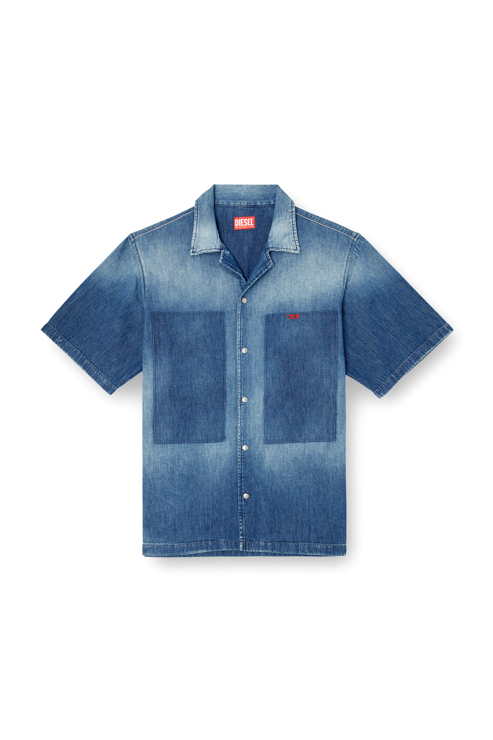 Diesel - D-NABIL-D, Camisa de bolos en denim con efecto de contraste Hombre in Azul marino - 4