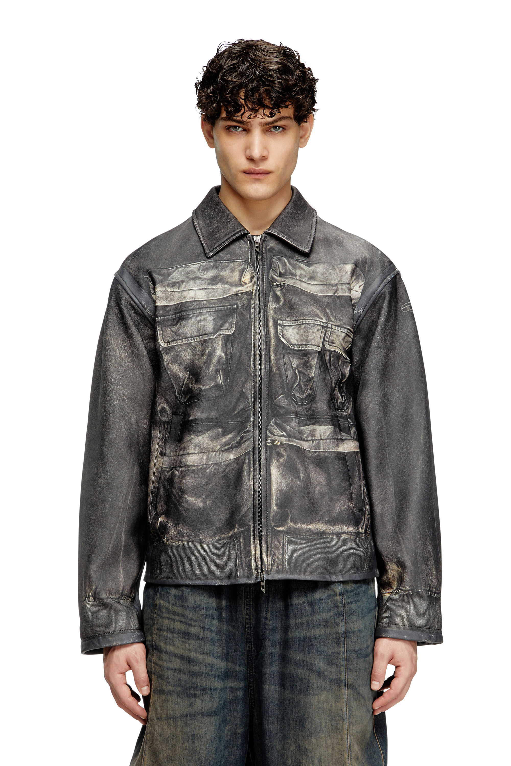 Diesel - L-MAYER, Chaqueta de cuero con bolsillos trampantojo Hombre in Negro - 1