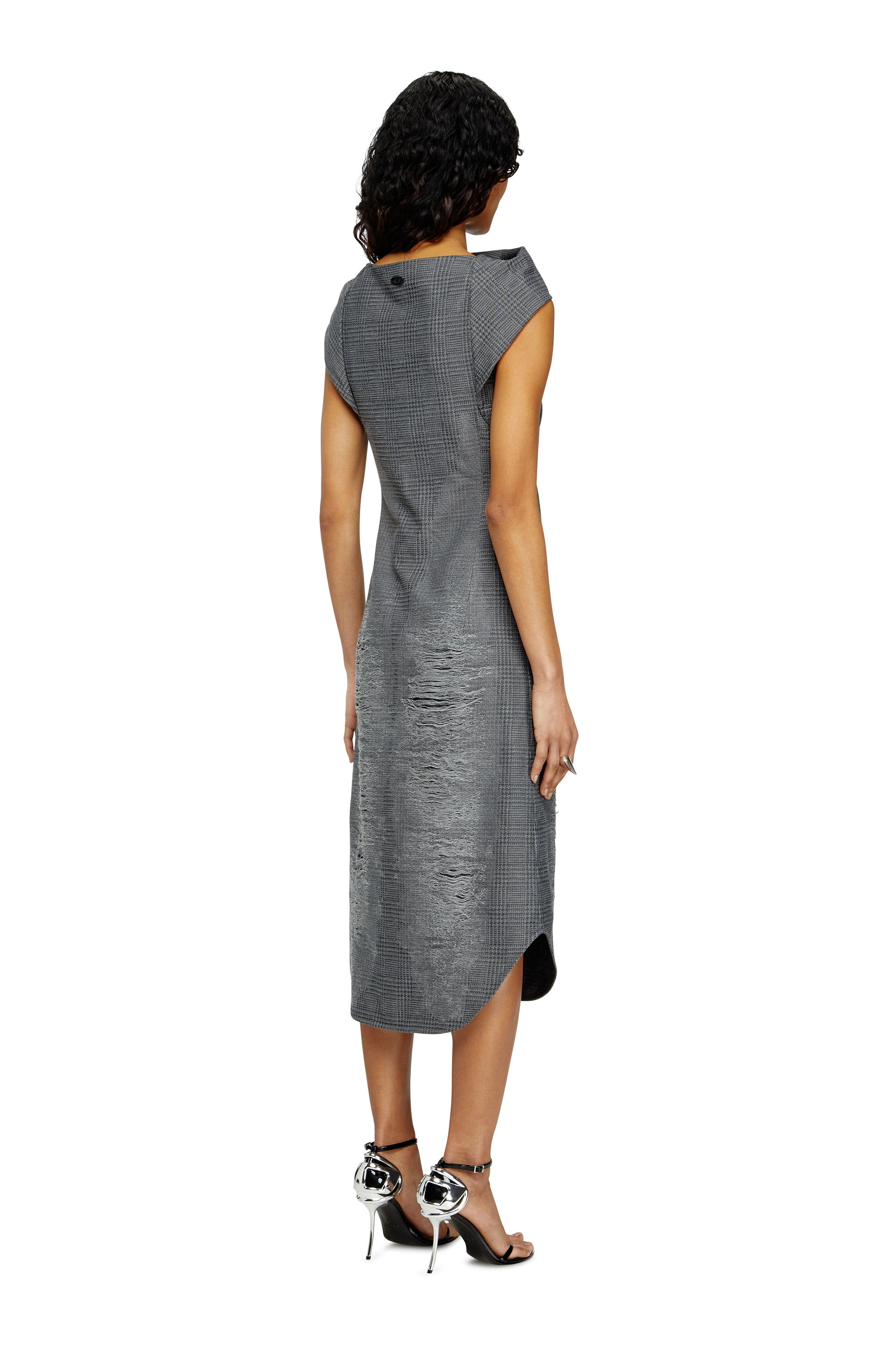 Diesel - D-MAUVE, Vestido midi de tejido príncipe de Gales con efecto desgastado Mujer in Gris - 3