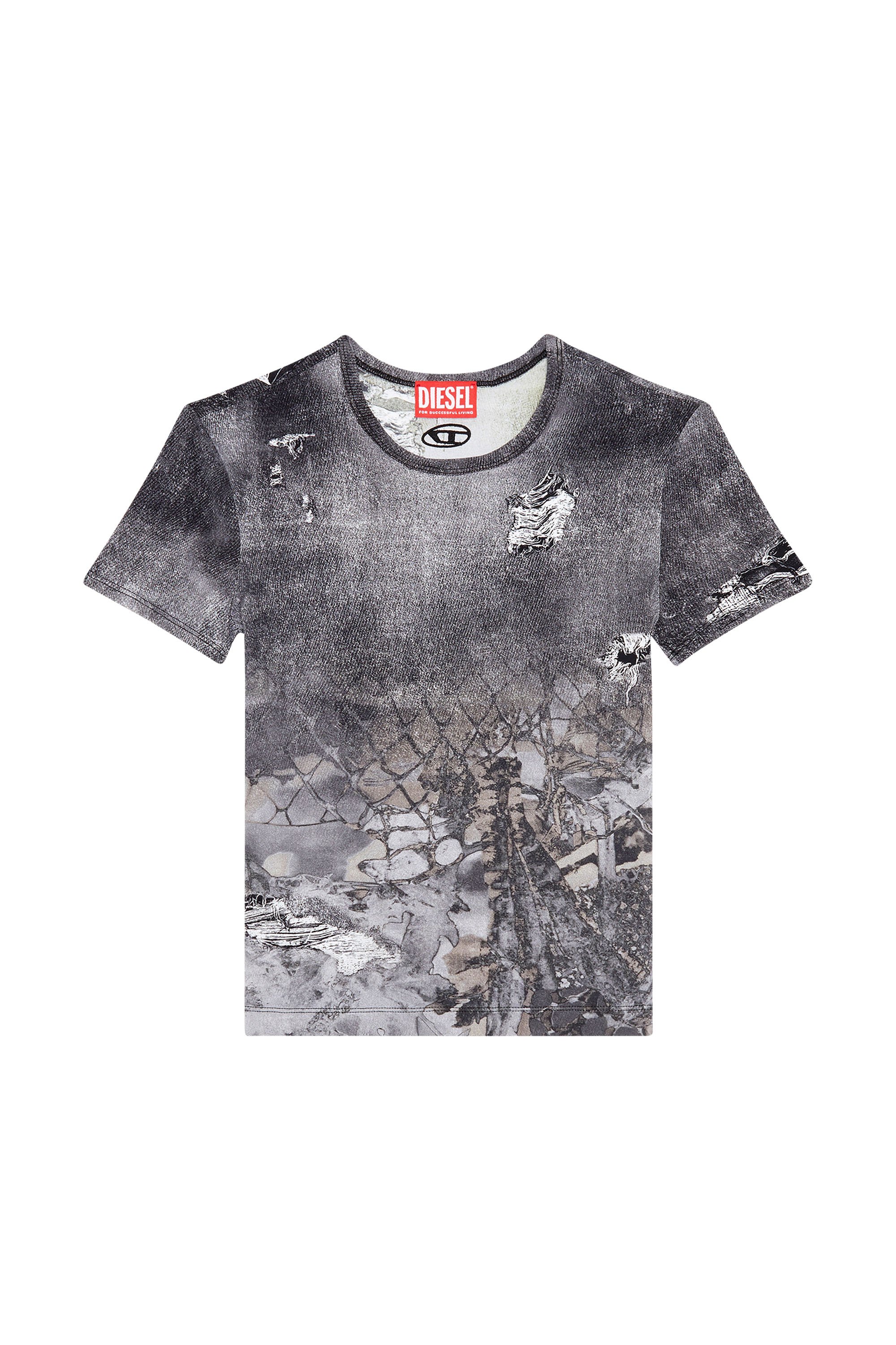 Diesel - T-UNCSKI, Woman Cropped T-shirt with abstract print in Grey - Image 4