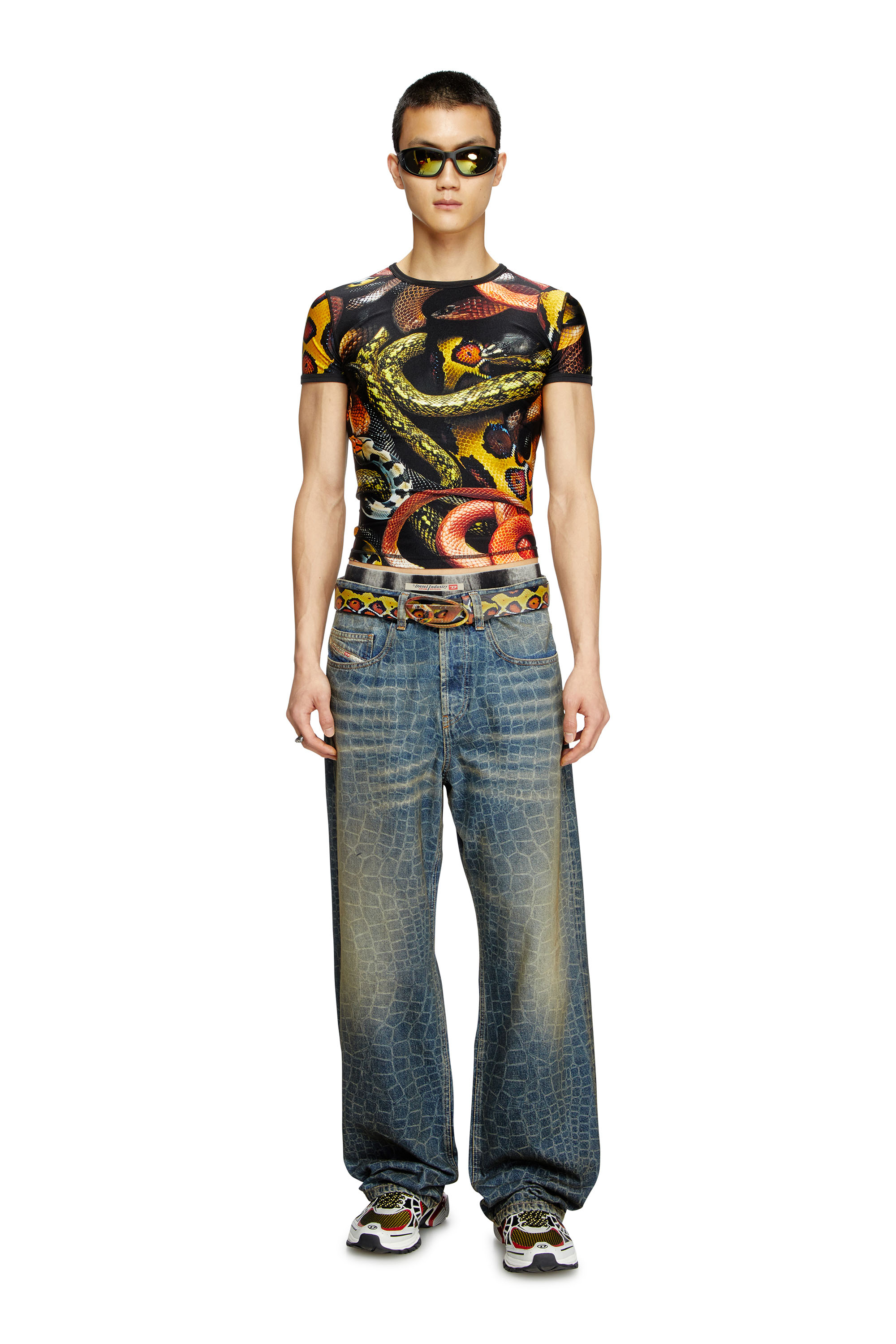 Diesel - CL-T-UNCLE-SNAKE, Camiseta de licra con estampado de serpiente all-over Unisex in Multicolor - 4