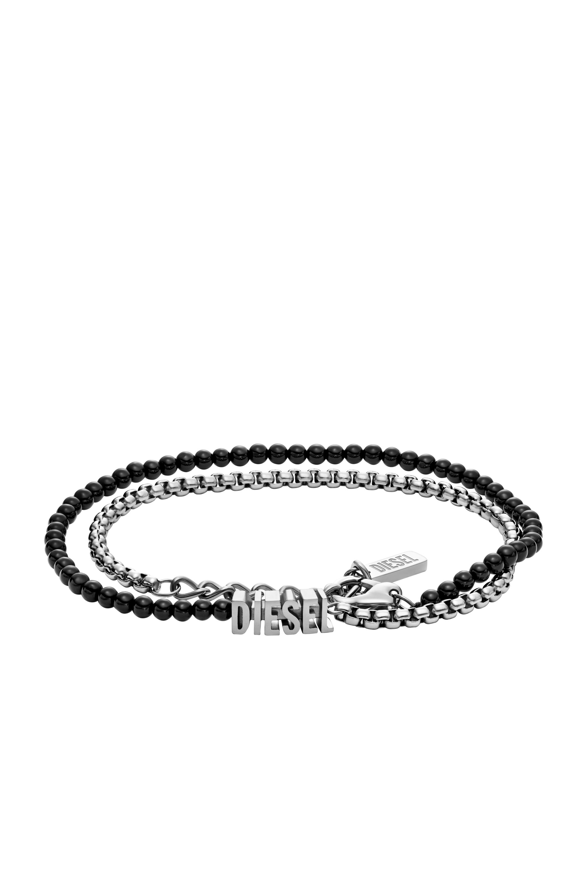 Women's Black Agate Beaded Wrap Bracelet | Silver | Diesel