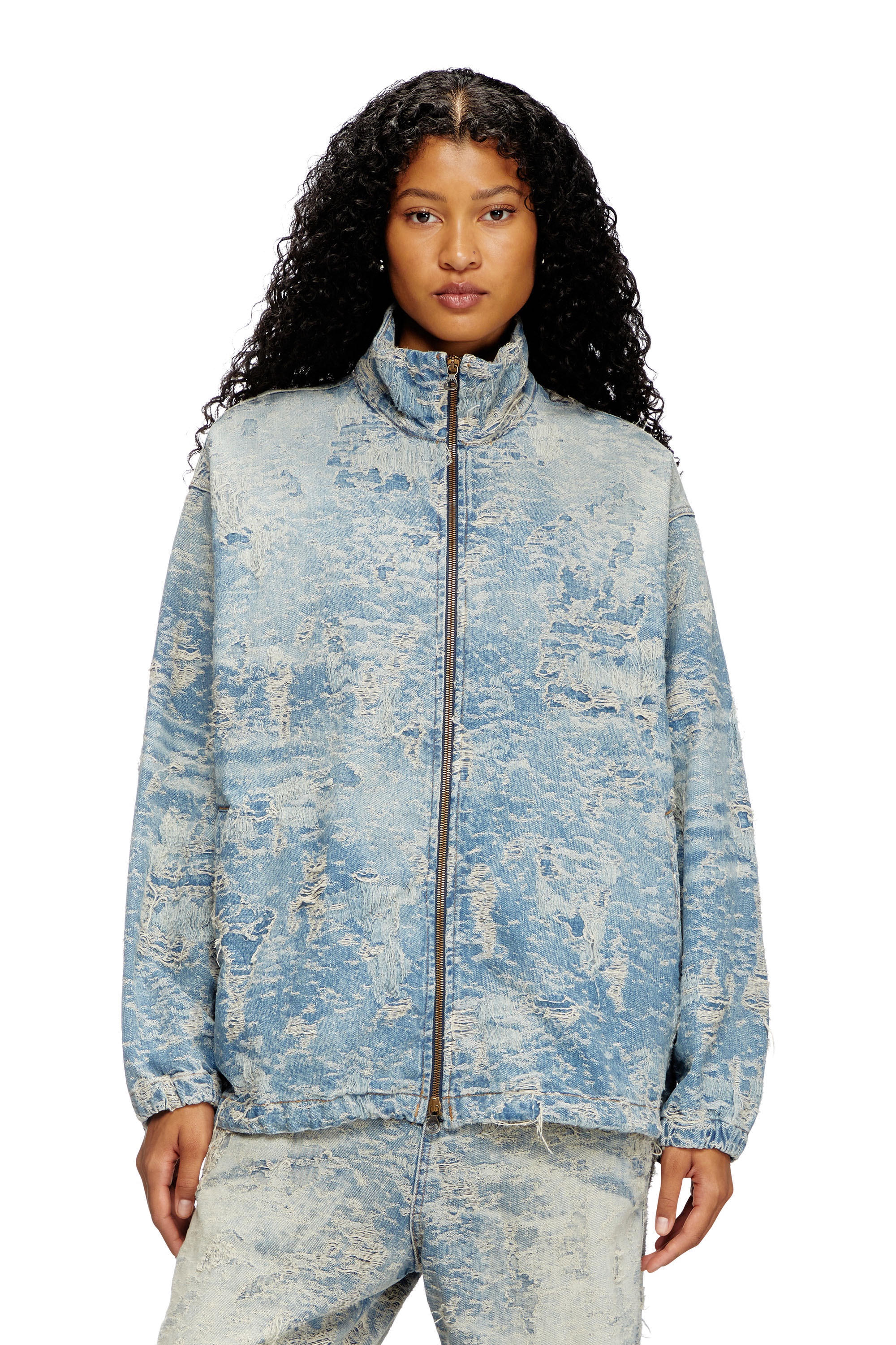 Diesel - D-KRAP-FSF, Unisex's Zip jacket in dirty jacquard denim in Light Blue - 1