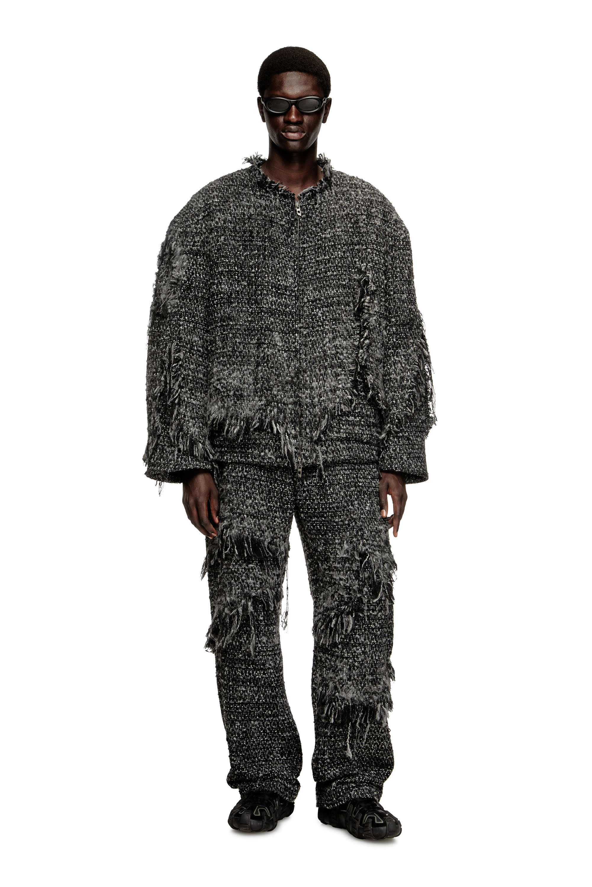 Diesel - J-ABERDEEN, Man's Layered jacket in destroyed bouclé in Black - 2