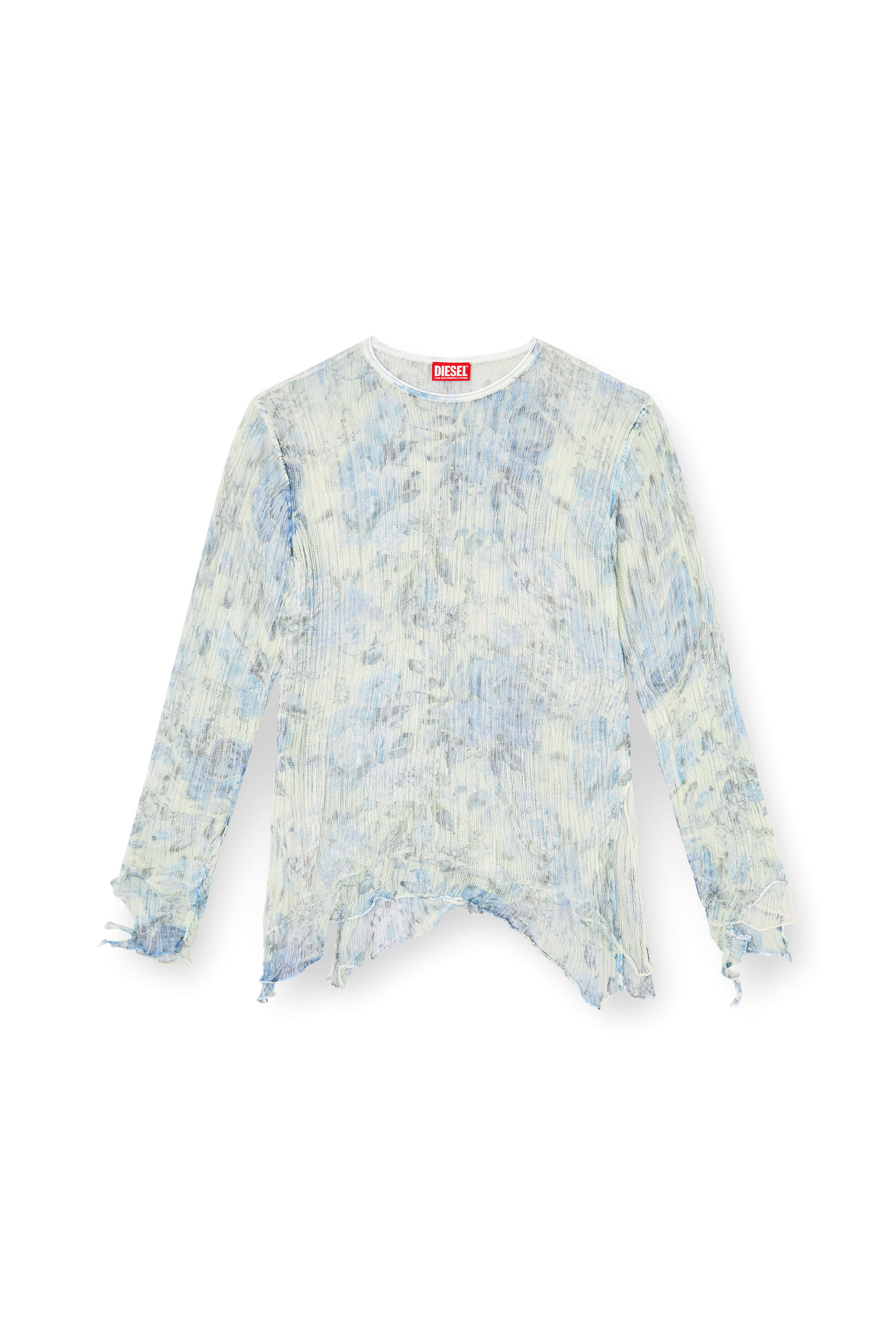 Diesel - K-AASMOS-A, Unisex's Dishevelled knit jumper with floral print in Light Blue - 7