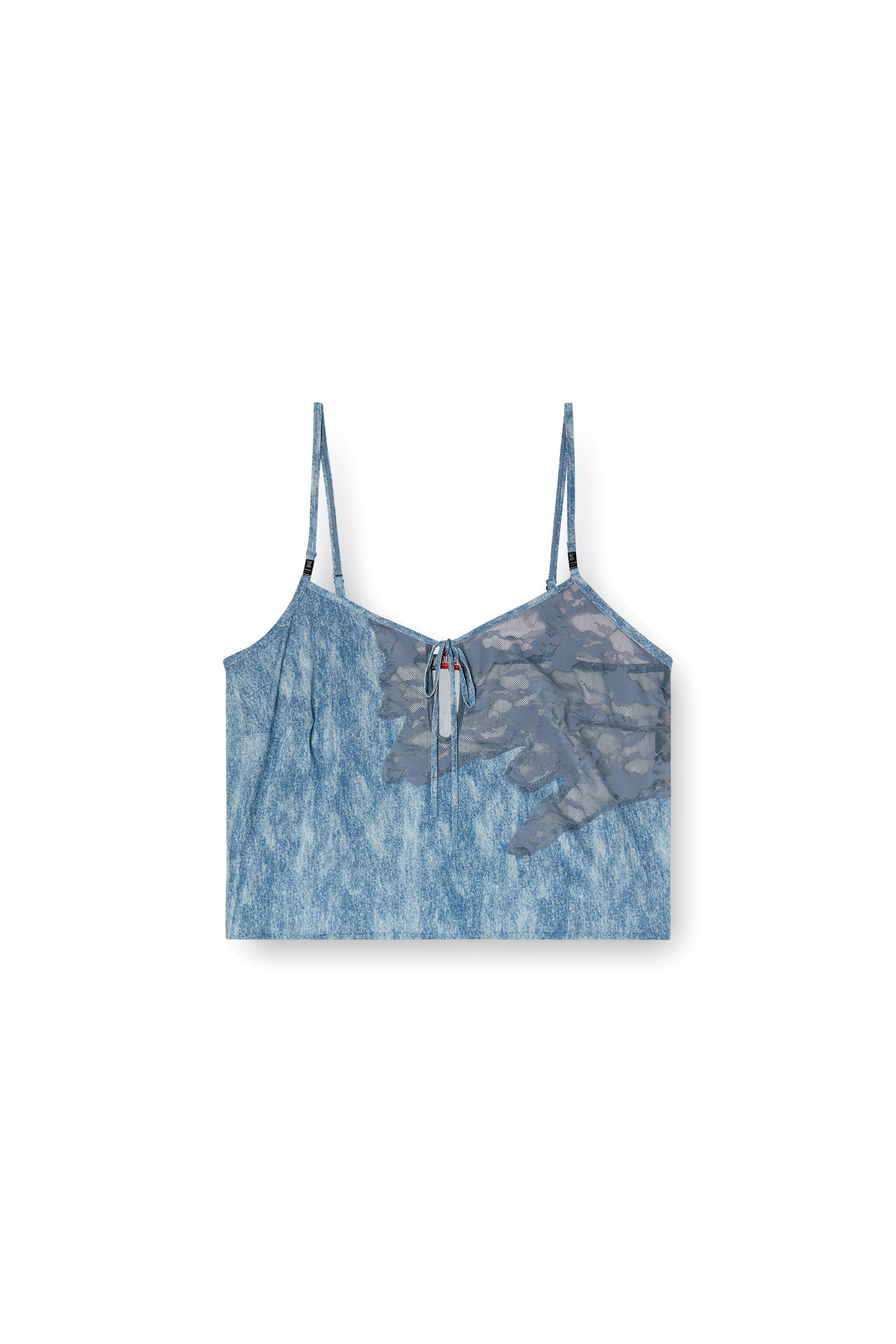 Diesel - C-LACE-SLEEP-CAMI, Top cami para dormir de microfibra y encaje de camuflaje Mujer in Azul marino - 5