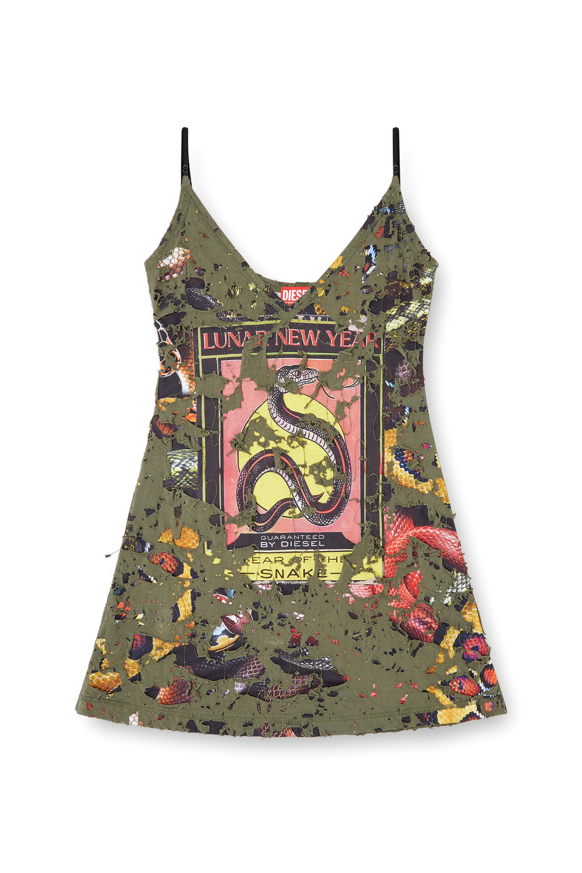 Diesel - CL-D-JENA-DEV-SNAKE, Woman's Destroyed snake-print slip dress in Olive Green - 5