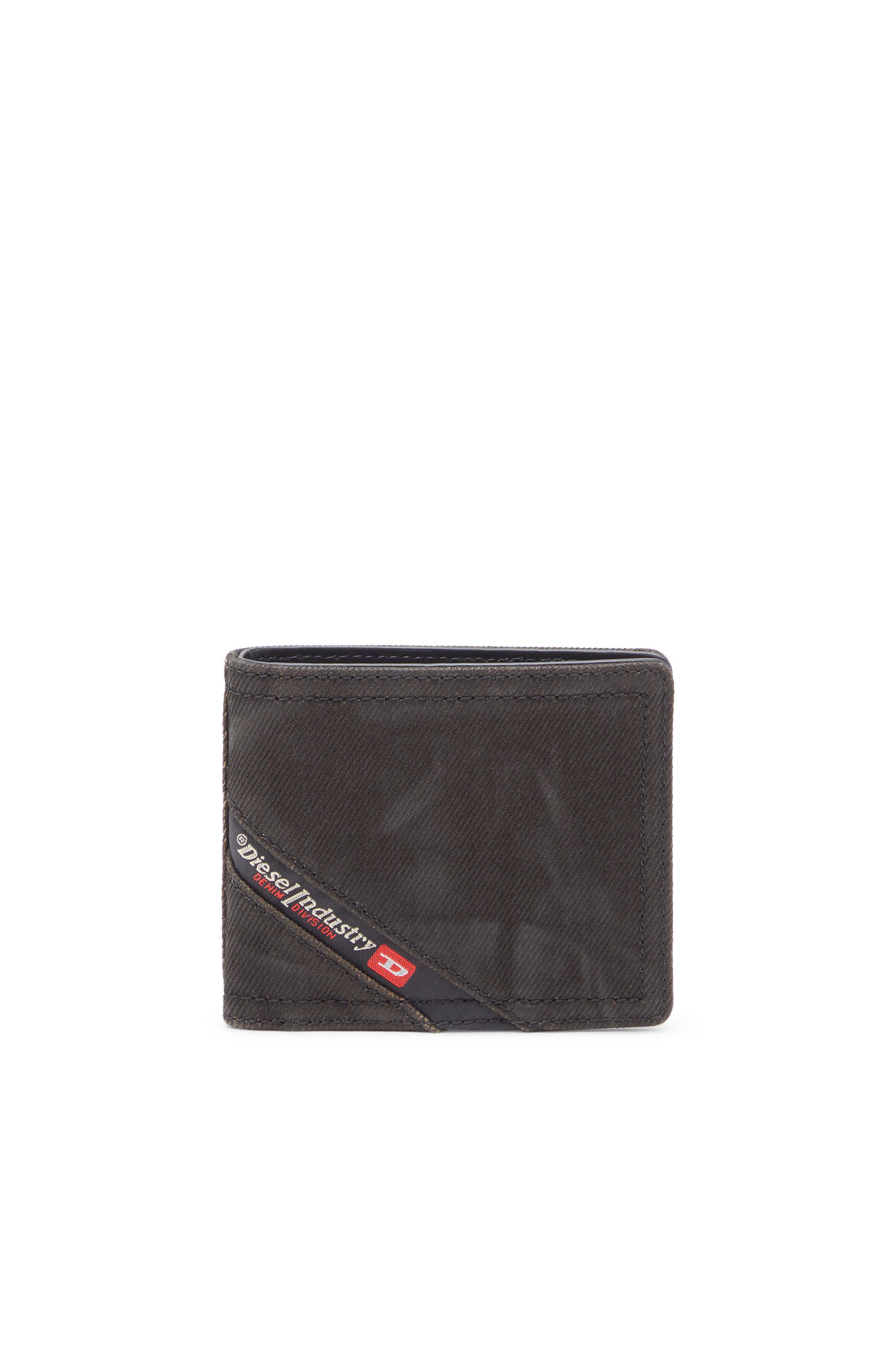 Diesel - MULTI-PKTS BI FOLD COIN S 3D, Man's Bi-fold wallet in coated flocked denim in Black - 1