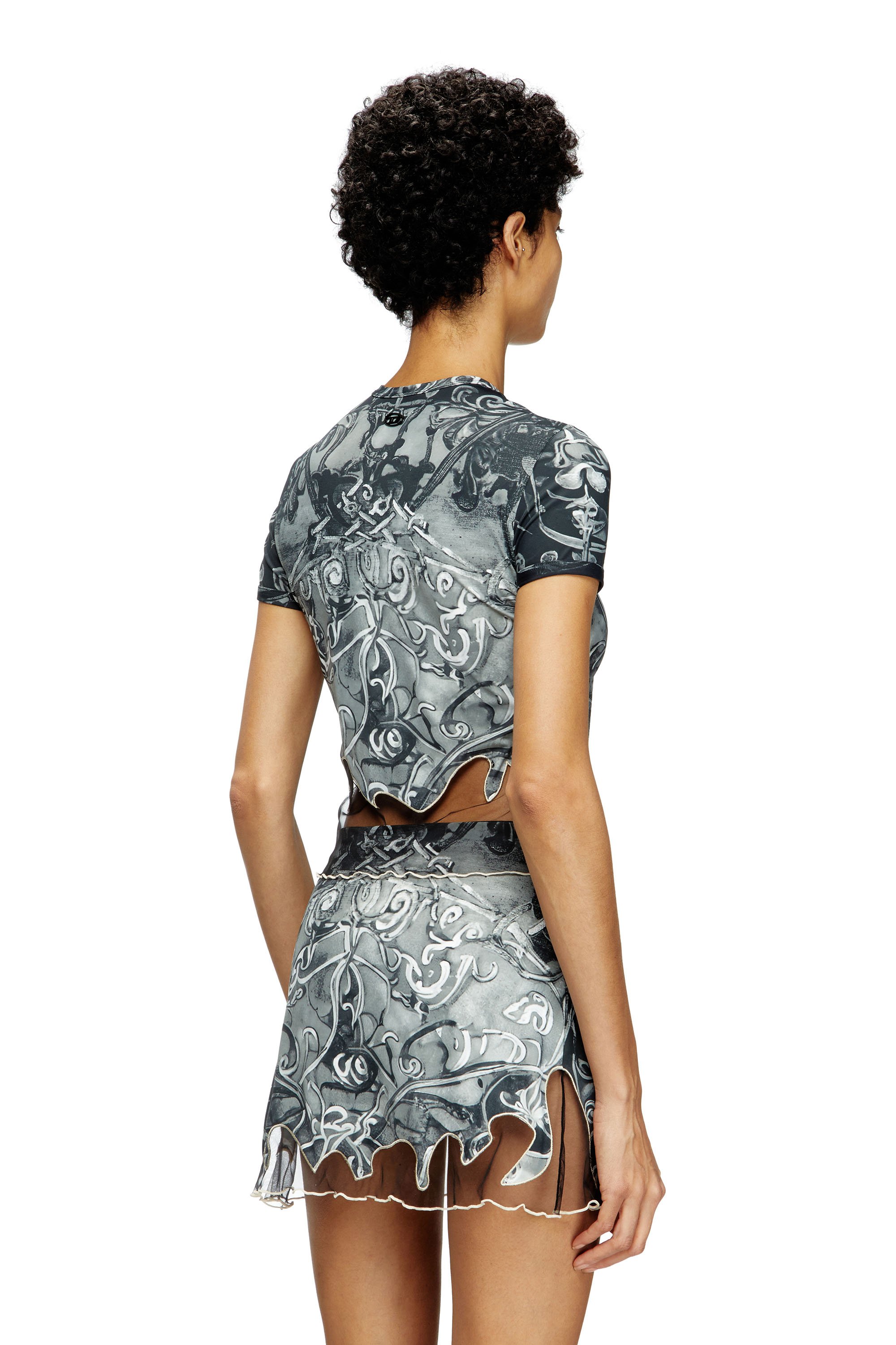 Diesel - T-INLAY, Woman's Nylon T-shirt with Heraldic print in Black/Grey - 3