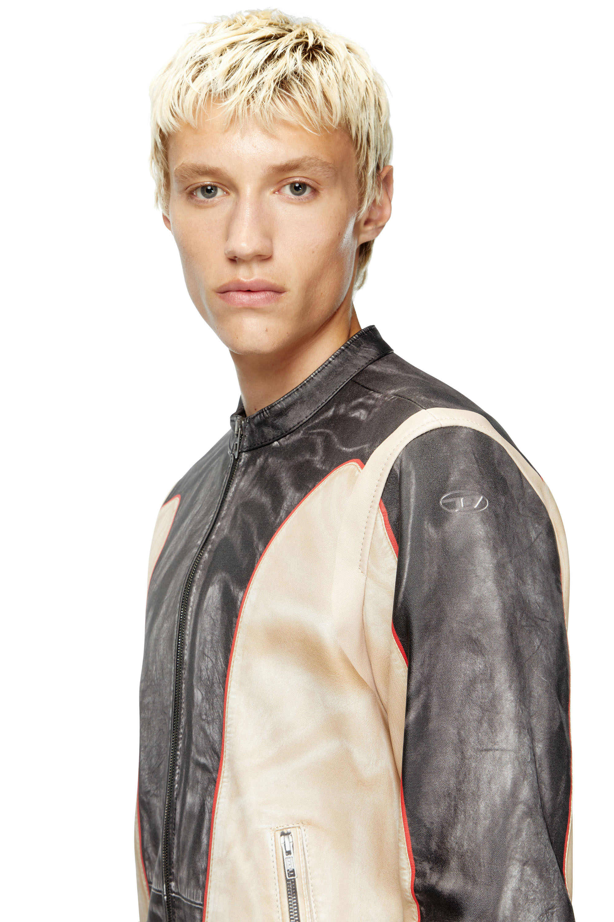 Diesel - L-EVERT, Chaqueta biker de cuero con efecto trampantojo Hombre in Multicolor - 4