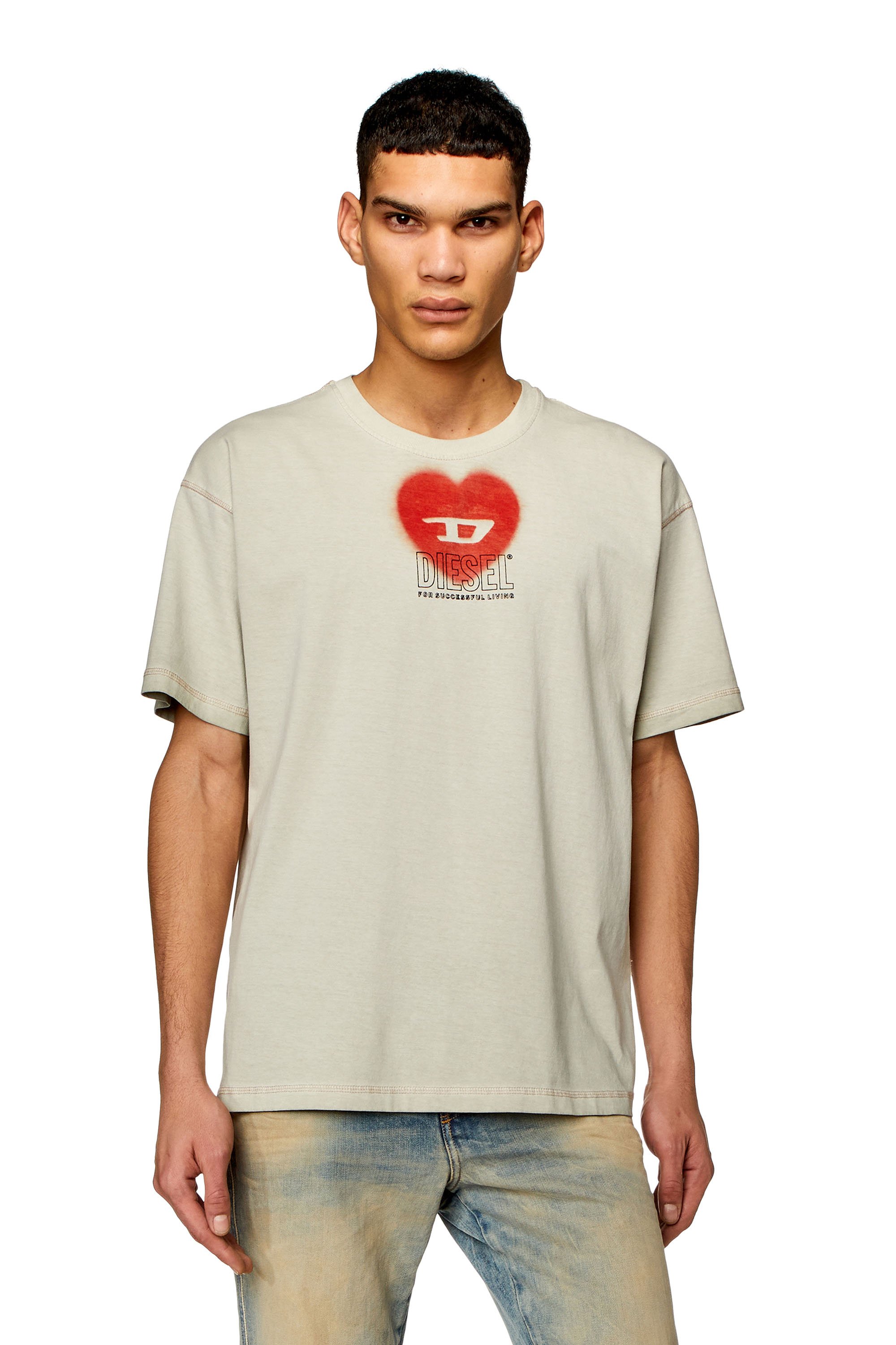 Diesel - T-BUXT-N4, Man T-shirt with heart print in Beige - Image 1