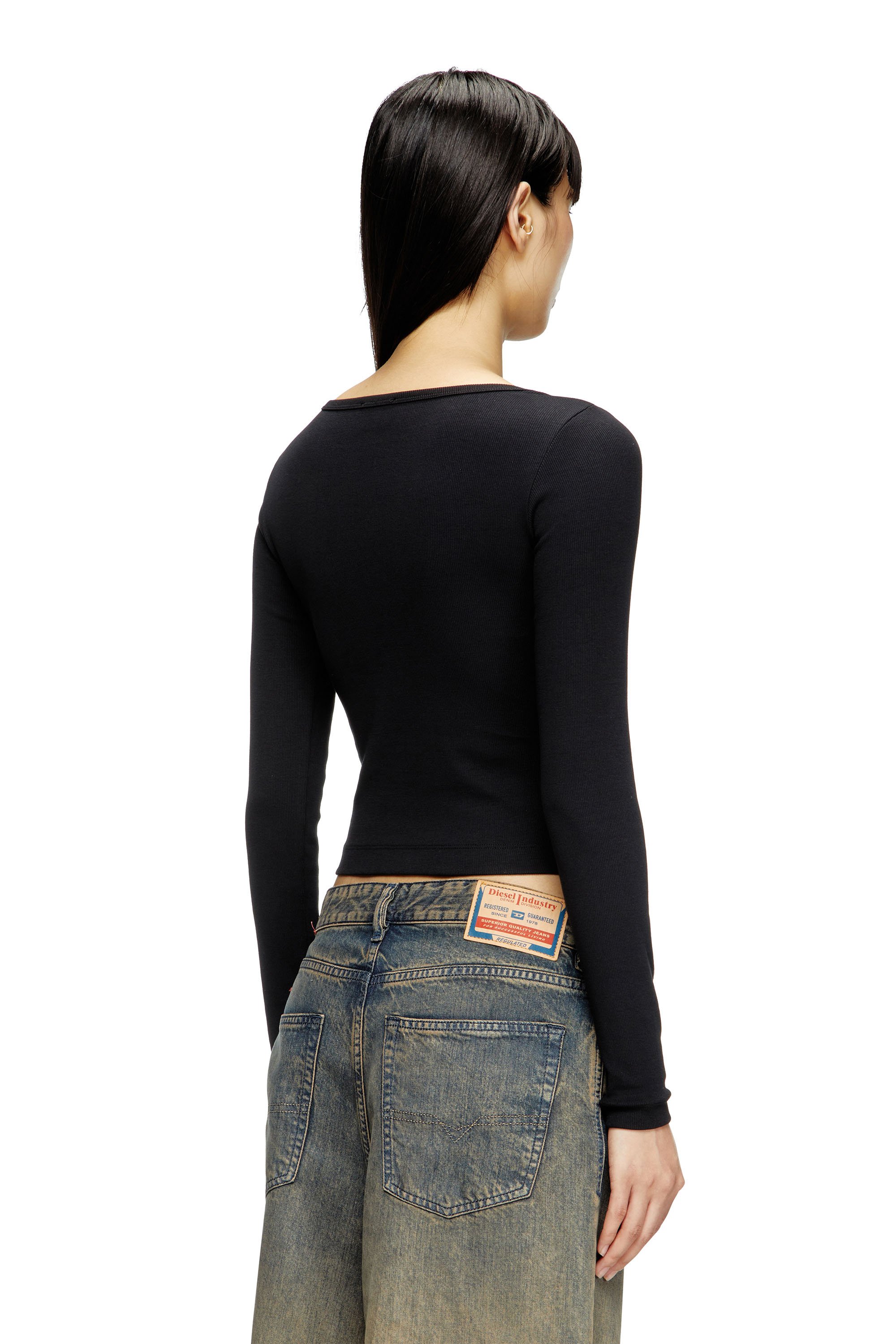 Diesel - T-BALLET-D, Woman's Long-sleeve top with embroidered D patch in Black - 3