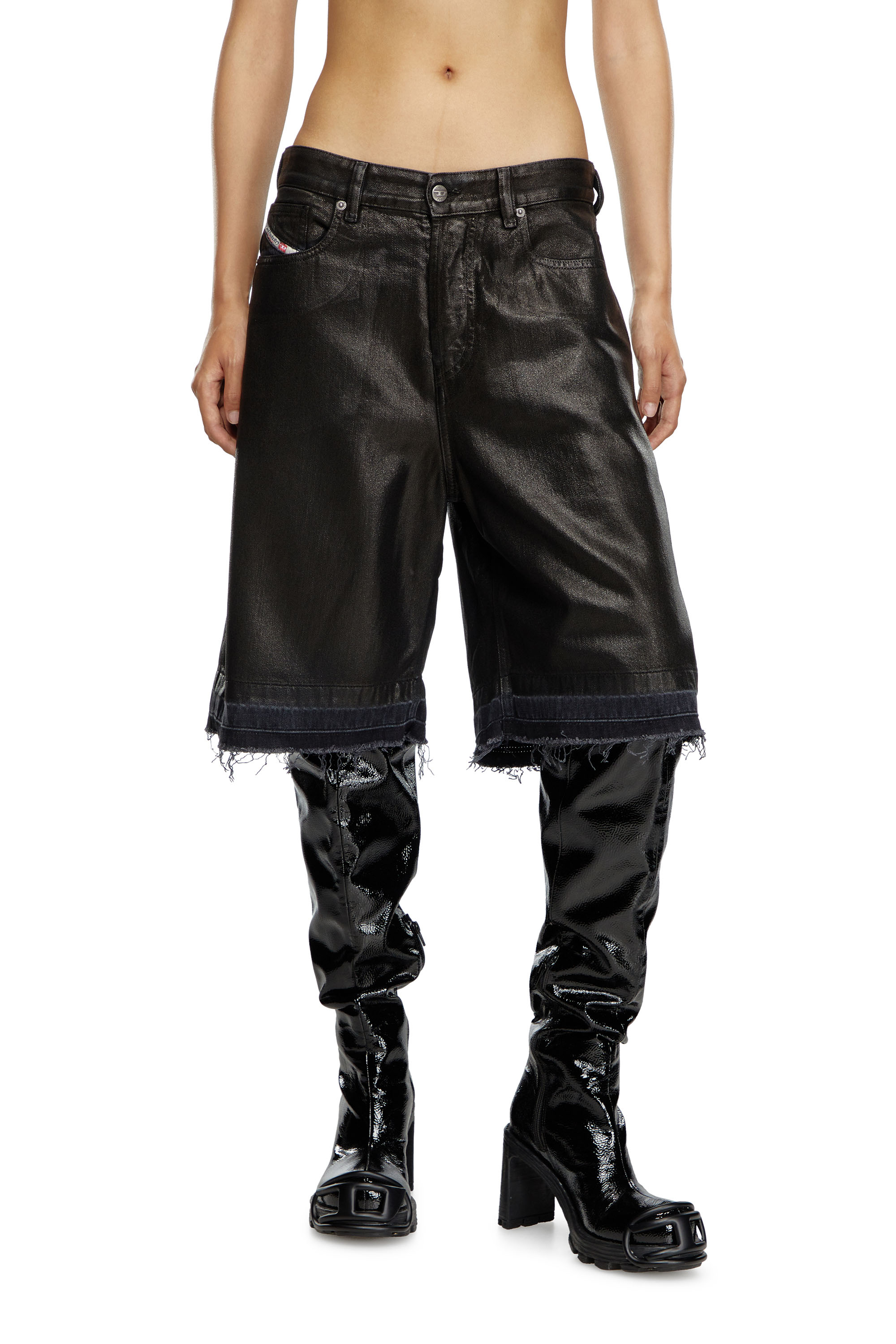 Diesel - DE-SIRE-SHORT, Woman's Shorts in coated tailoring denim in Black - 2