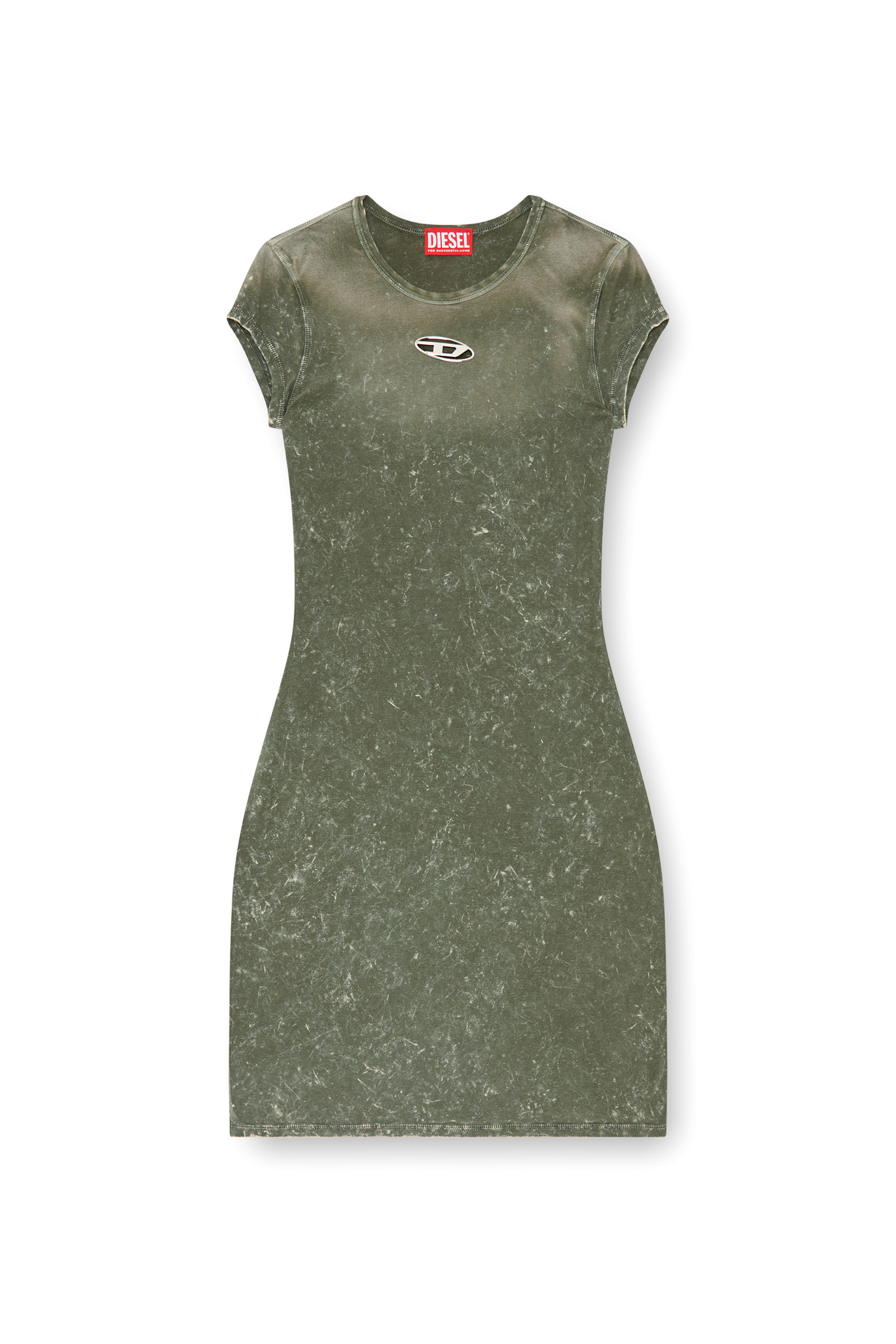 Diesel - D-ANGIEL-P1, Vestido corto de tejido elástico tipo mármol Mujer in Verde - 5