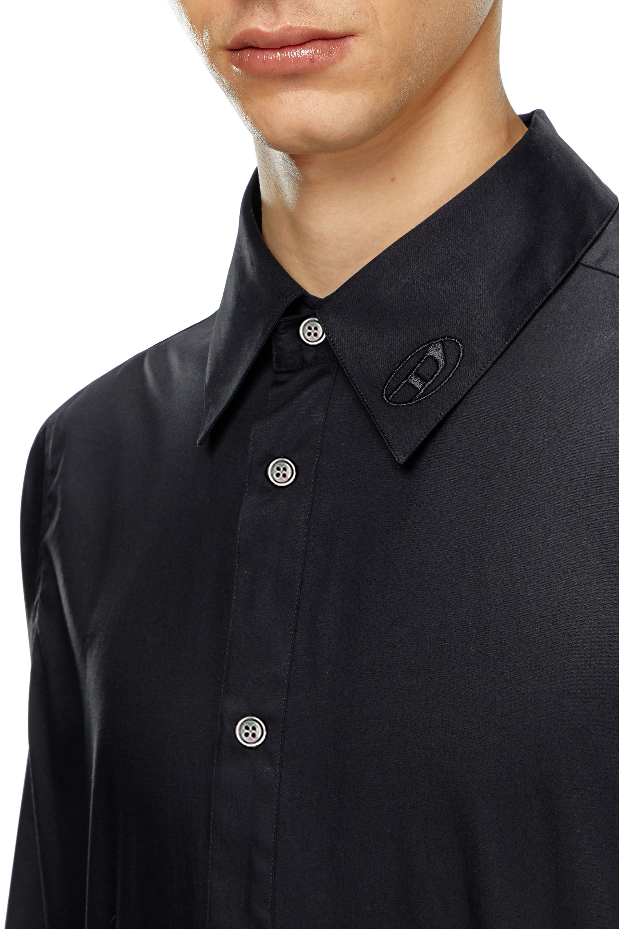 Diesel - S-FITTY-A, Man Formal shirt with logo-embroidered collar in Black - Image 3