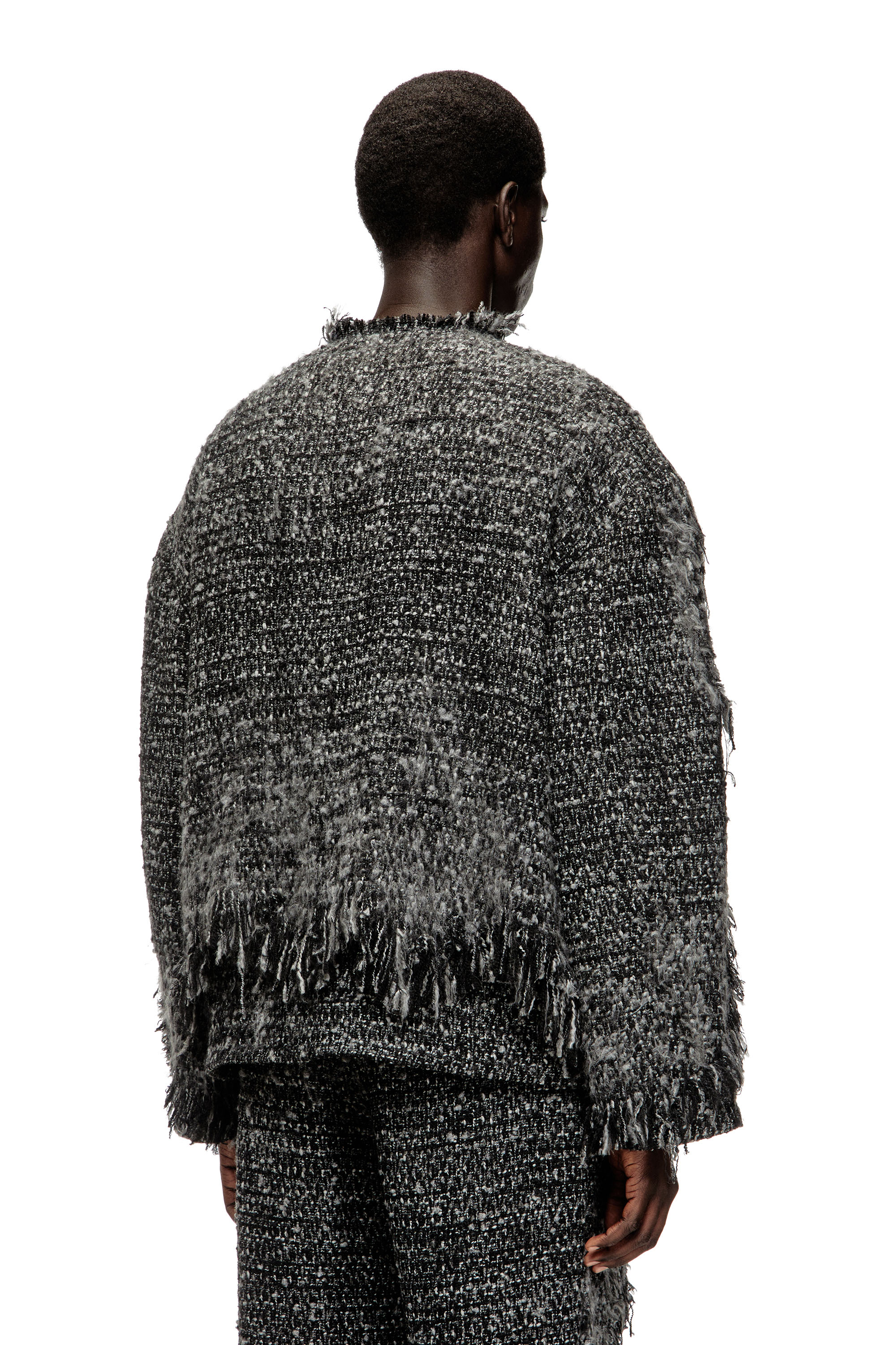 Diesel - J-ABERDEEN, Man's Layered jacket in destroyed bouclé in Black - 4