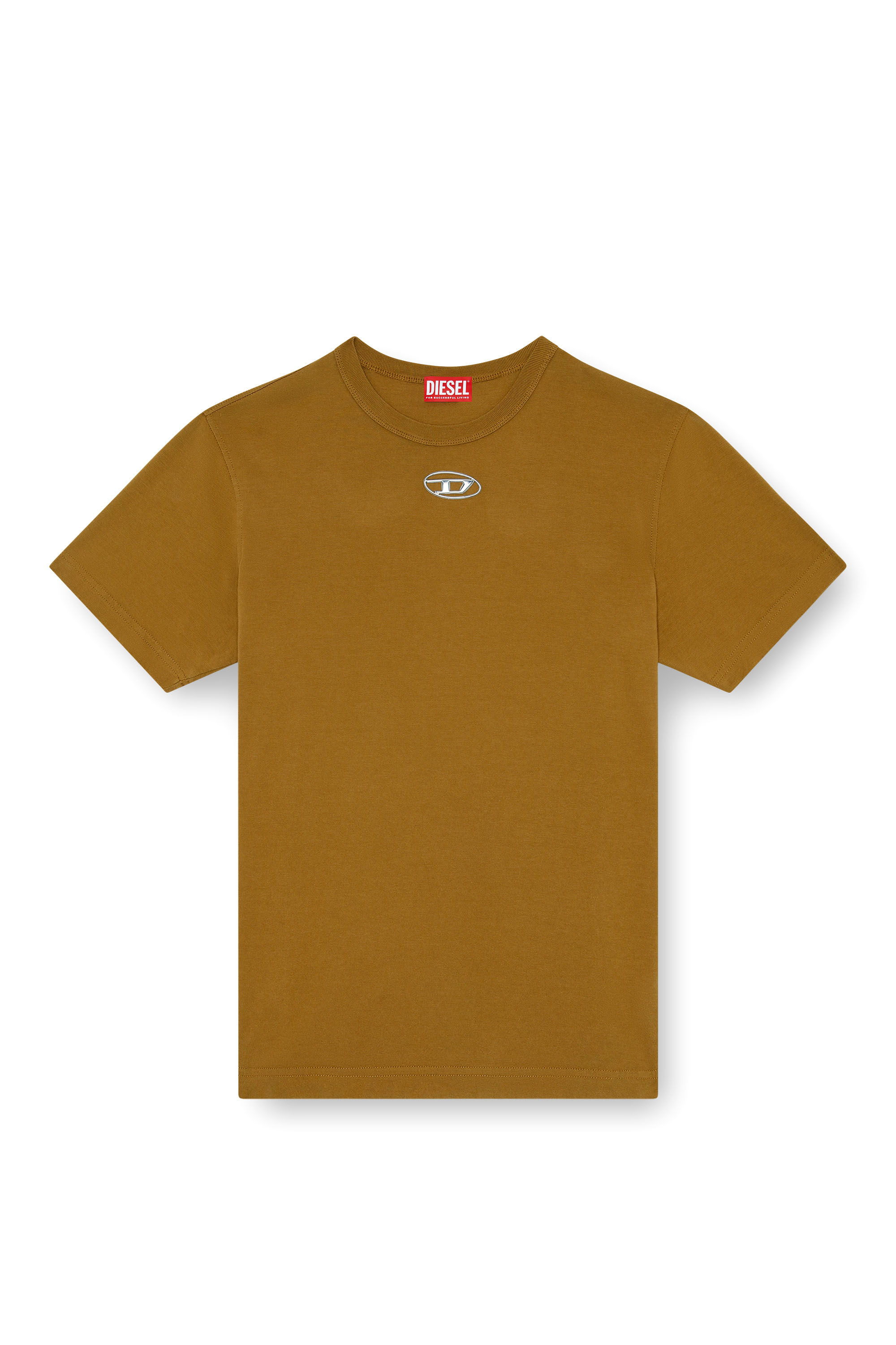 Diesel - T-JUST-OD, Man's T-shirt with injection moulded logo in Brown - 4