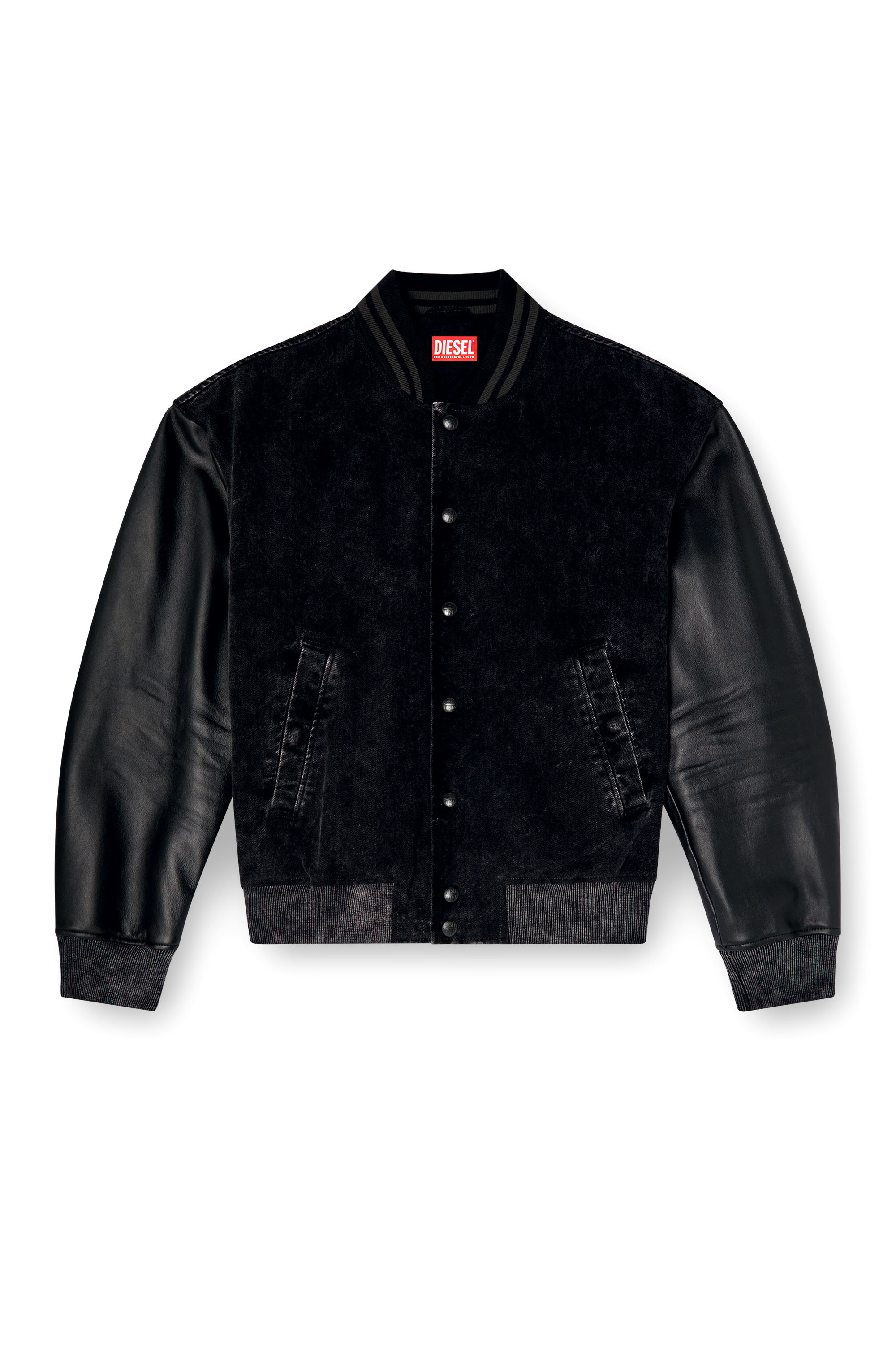 Diesel - L-NYN, Chaqueta bomber de denim y cuero Hombre in Negro - 5