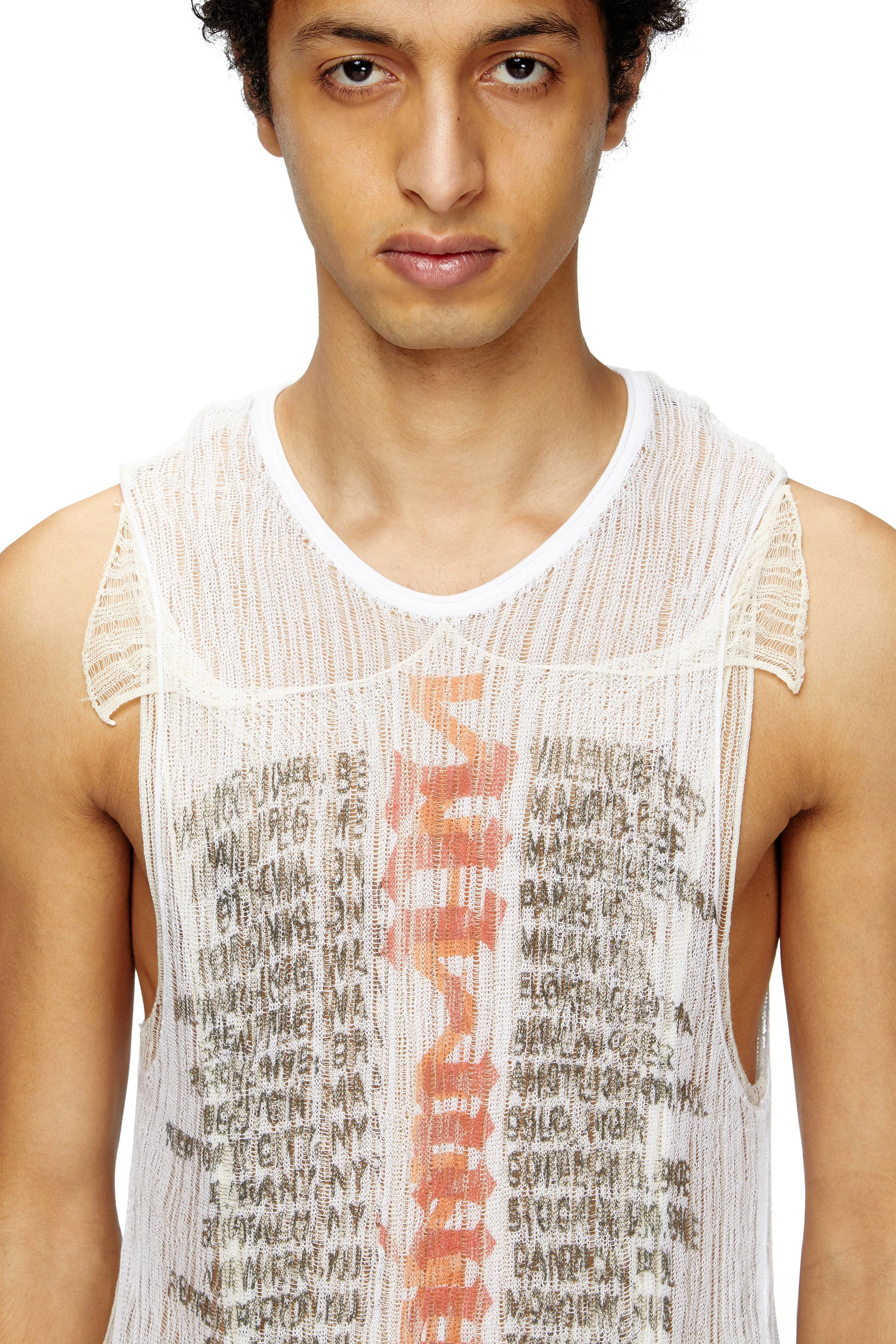 Diesel - K-ABANTE-B, Man's Knitted tank top with distressing in White - 4