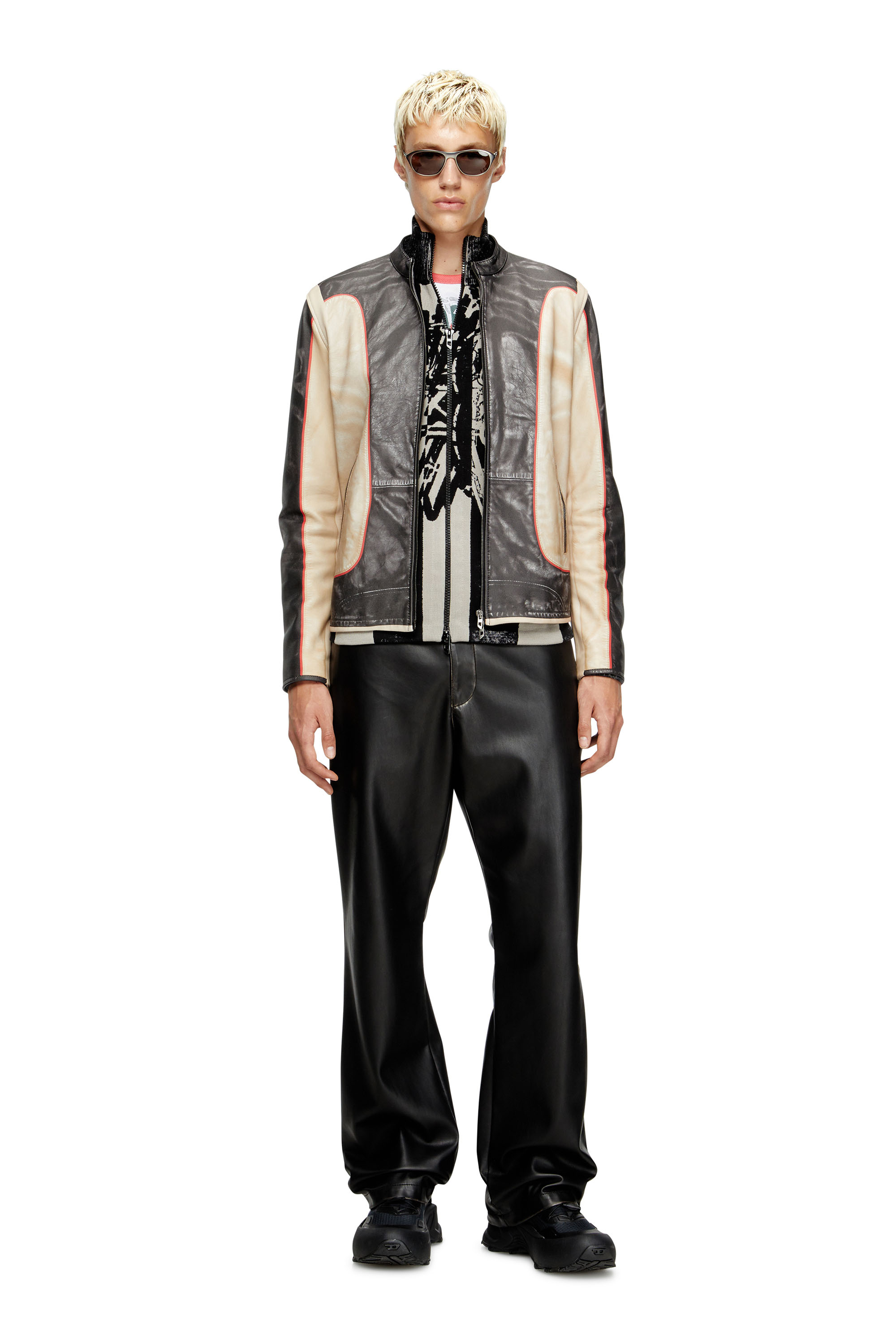 Diesel - L-EVERT, Chaqueta biker de cuero con efecto trampantojo Hombre in Multicolor - 2