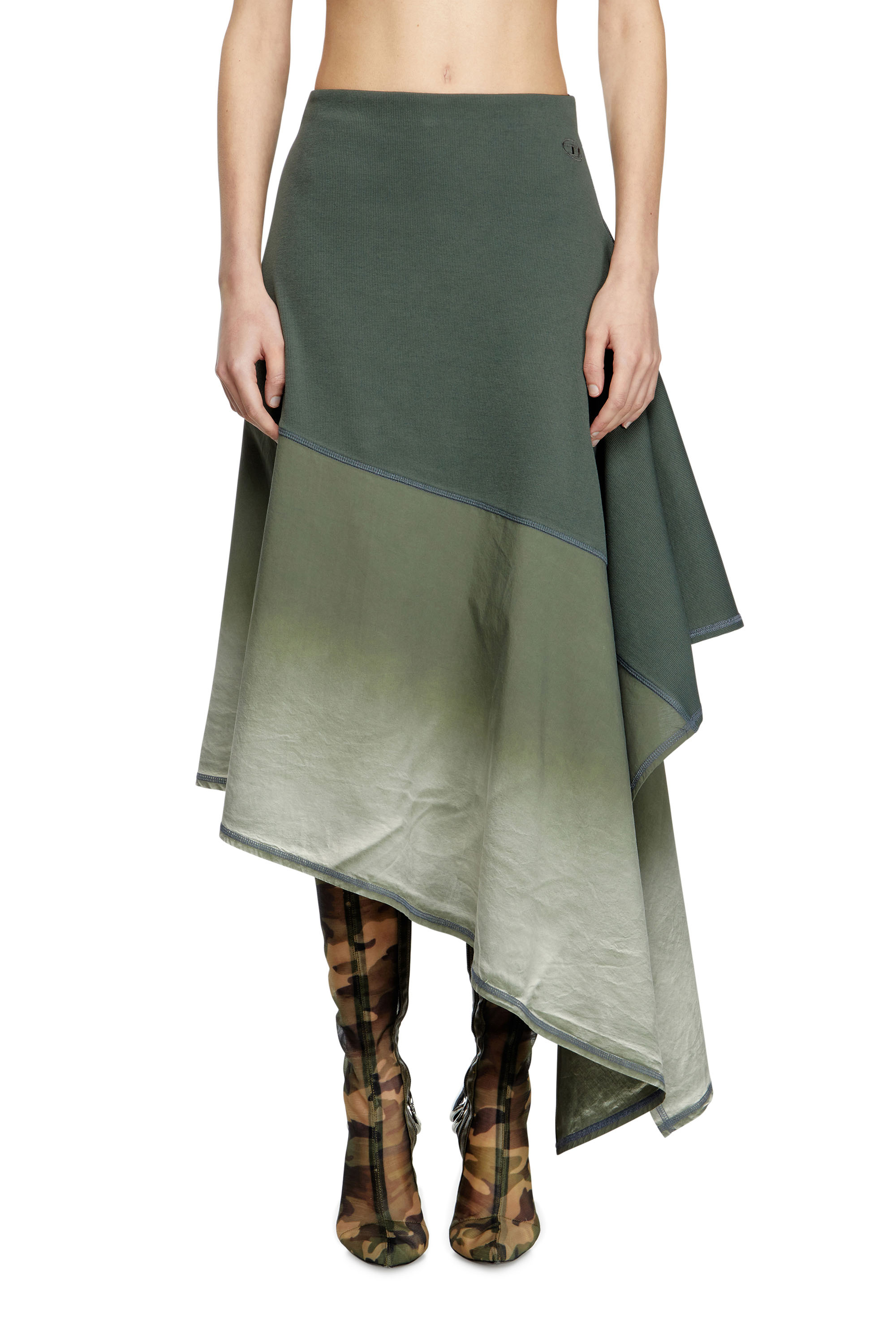 Diesel - O-MARTA, Woman's Spliced asymmetrical midi skirt in Green - 2