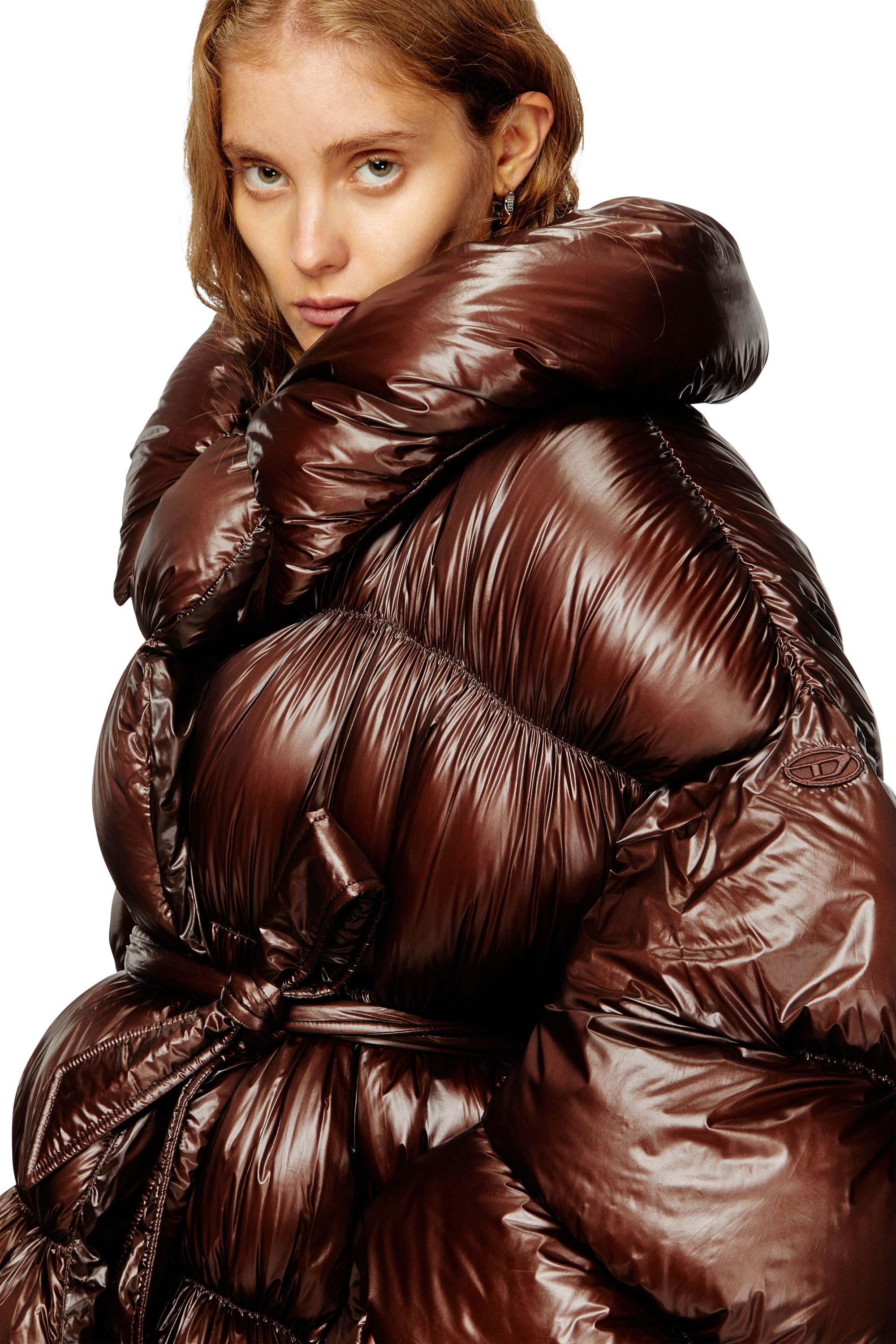 Diesel - W-INONA, Woman's Short quilted down coat with belt in Brown - 4