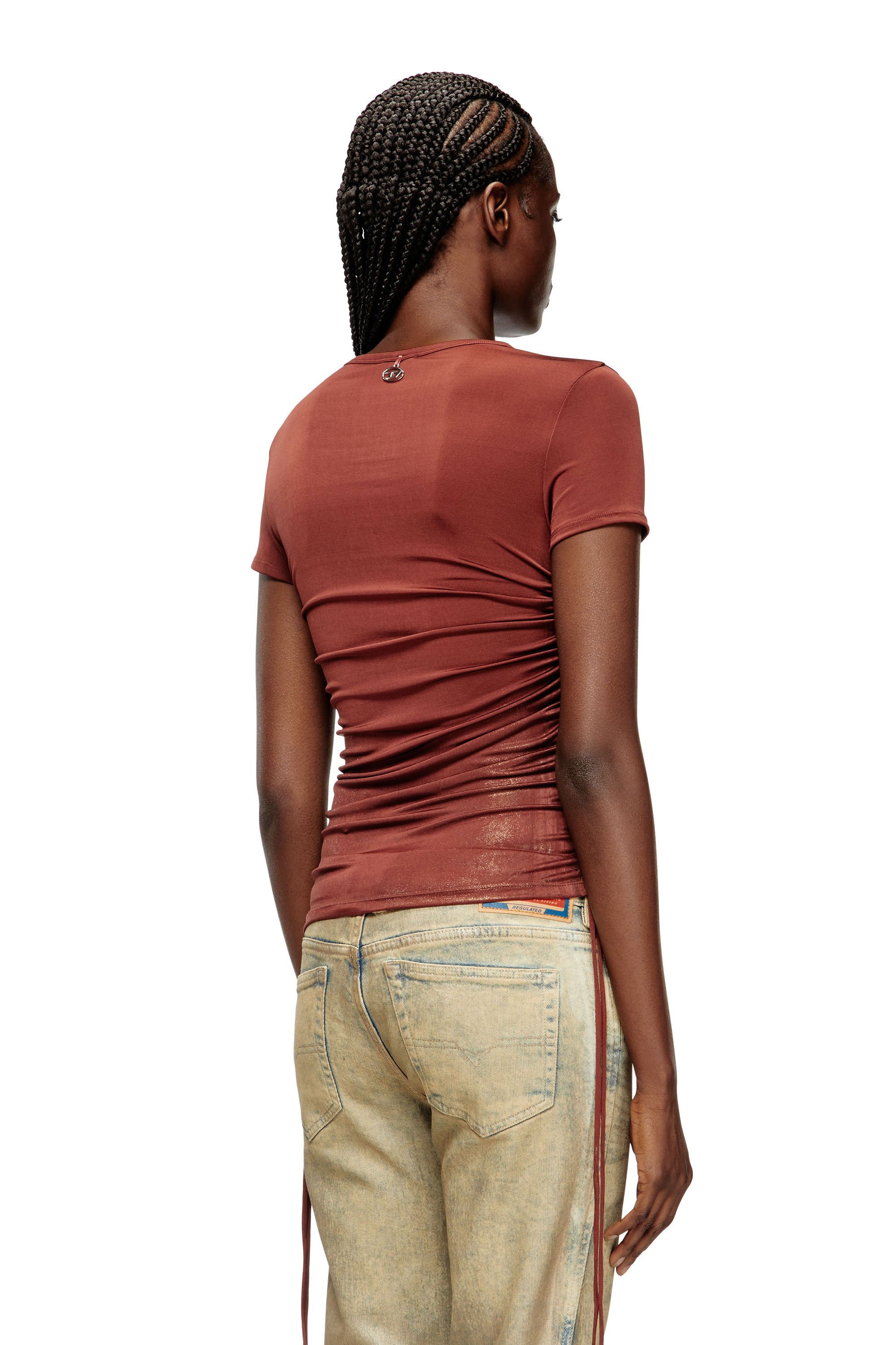 Diesel - T-REY, Woman's Jersey top with drawstring sides in Brown - 3