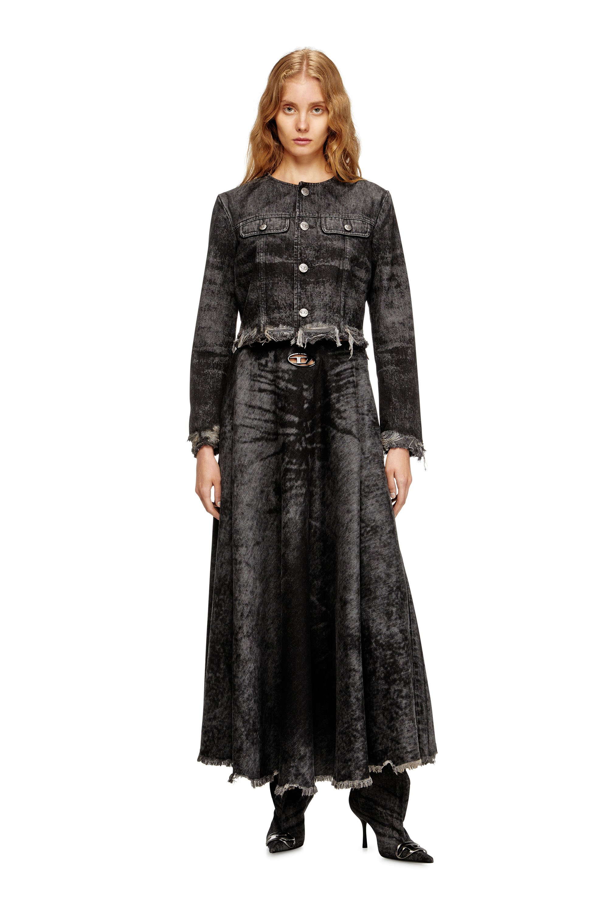 Diesel - DE-HANNIE-FSH, Falda amplia en denim de algodón y cáñamo grabado con láser Mujer in Negro - 2