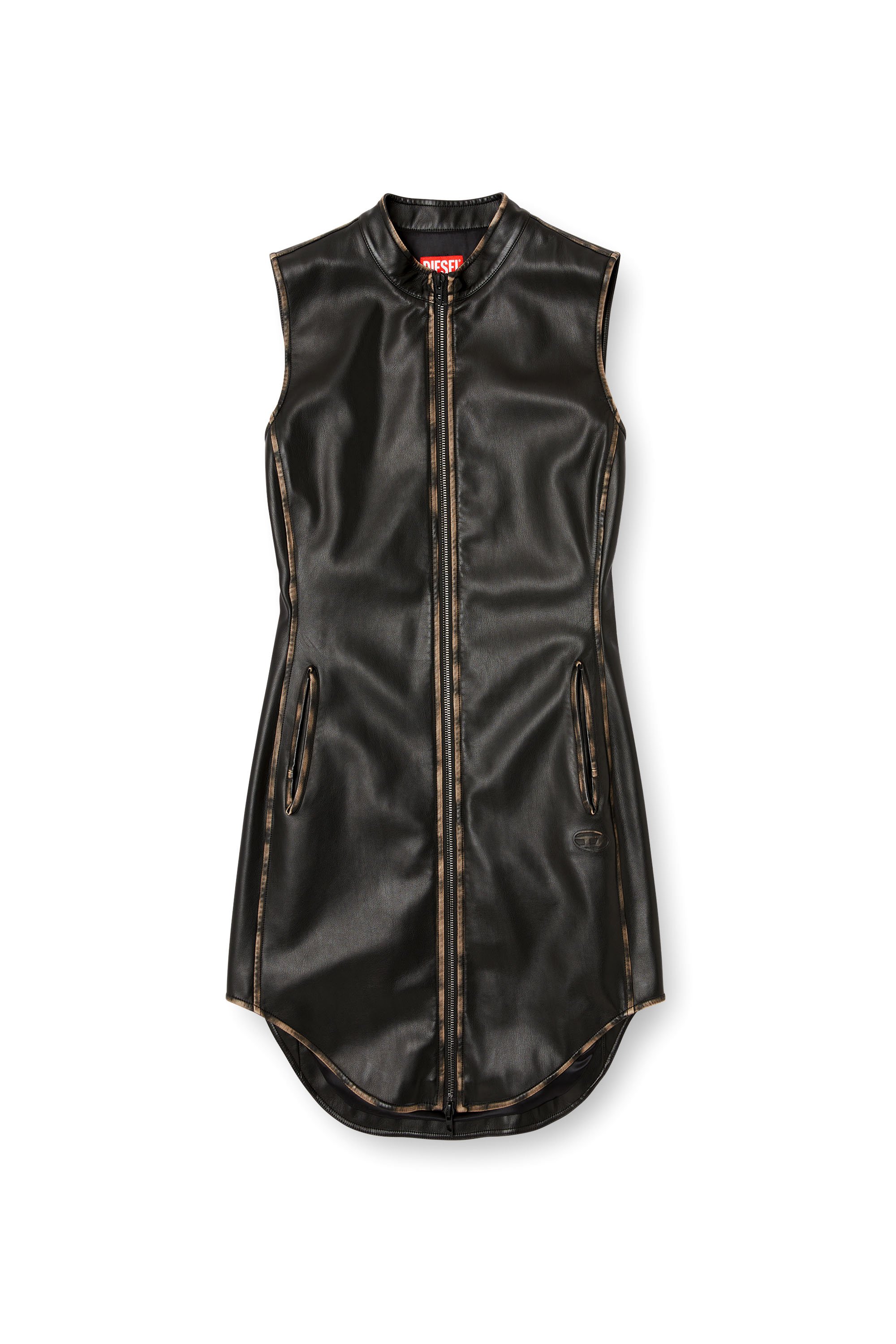 Diesel - D-ENEAS, Woman's Dress in treated technical fabric in Black/Brown - 3