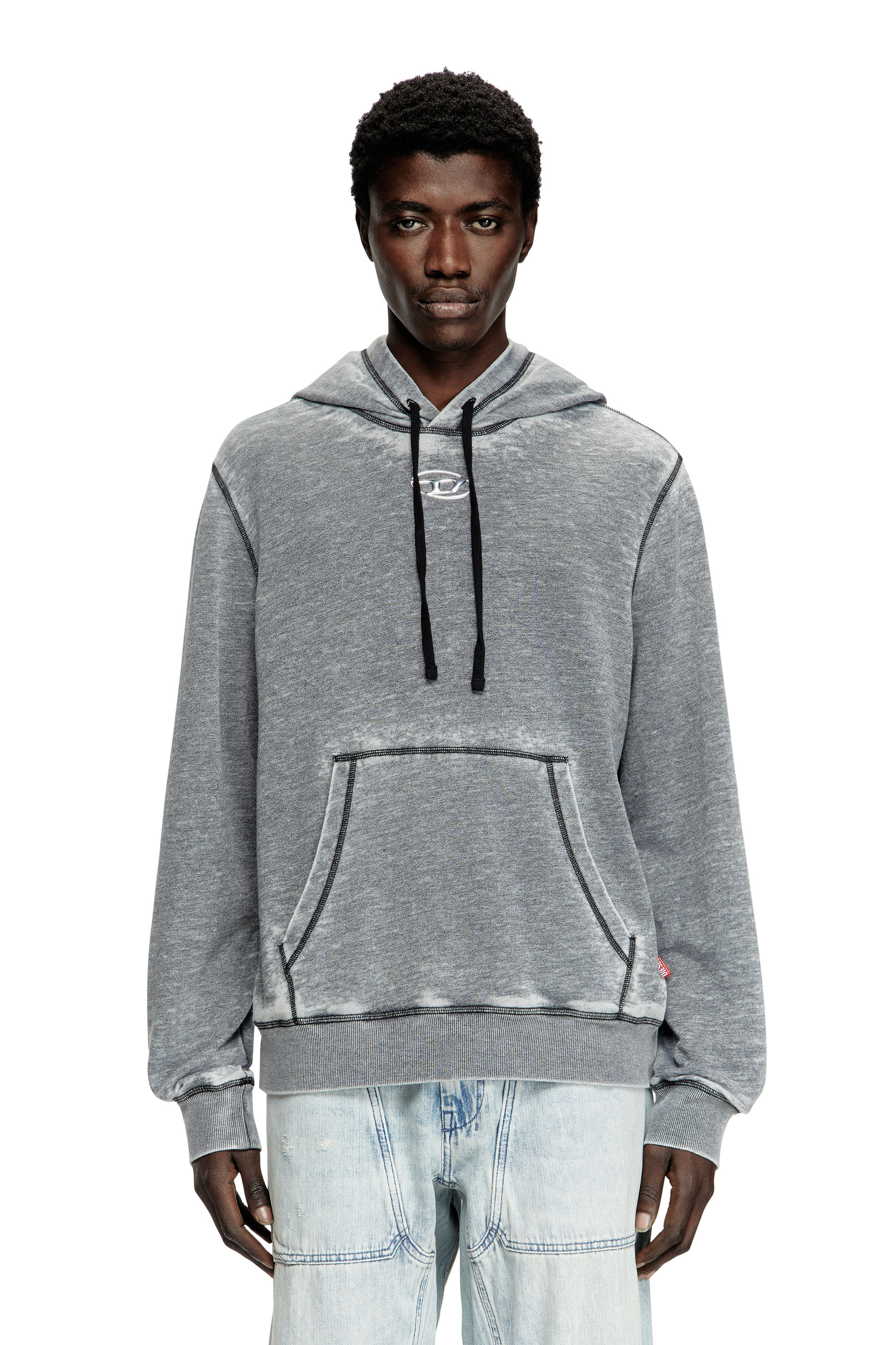 Diesel - S-GINN-HOOD-PAK, Man's Burnout hoodie with metal-look logo in null - 1