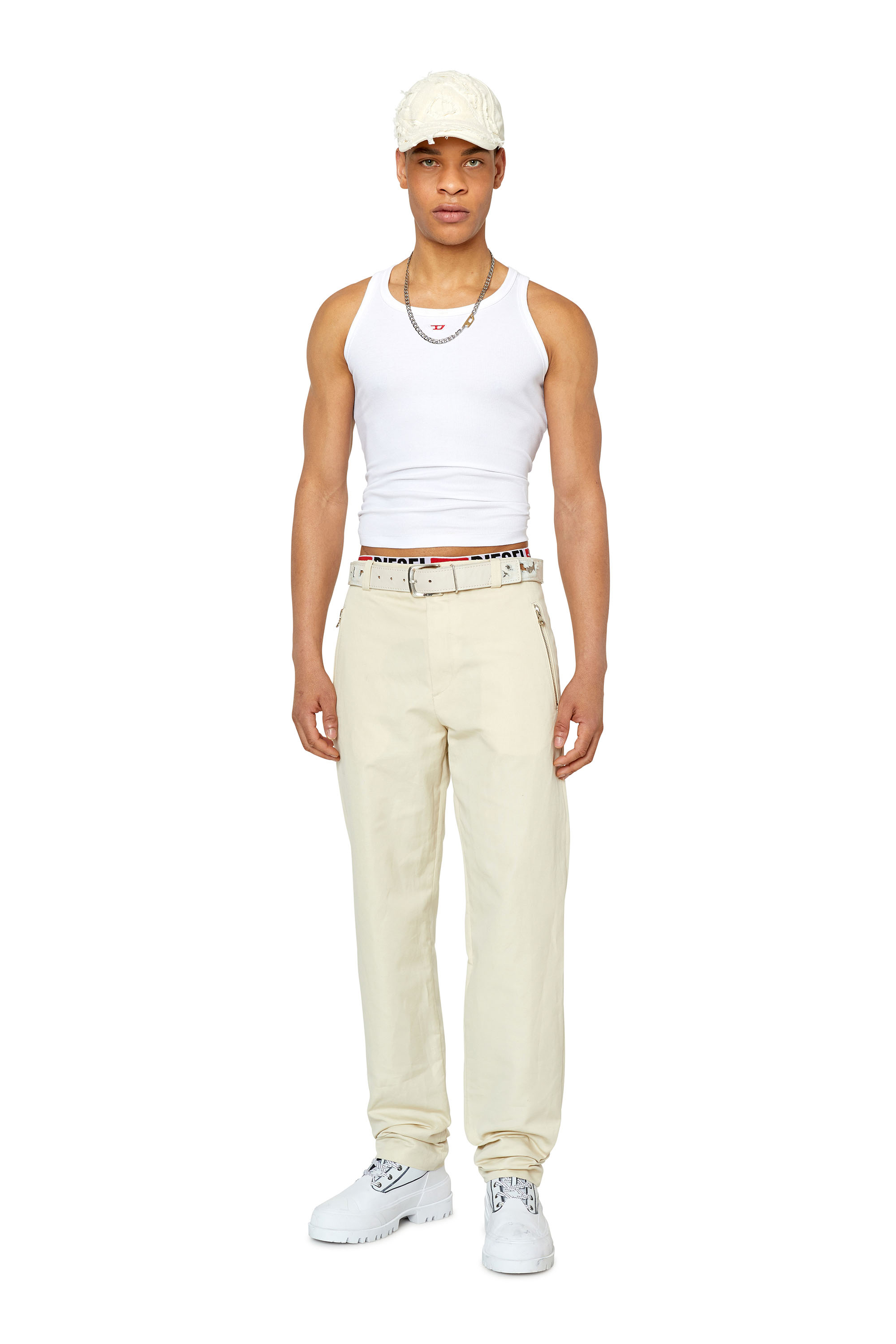 Diesel - P-HANN, Man Cotton-linen trousers with zip pockets in White - Image 2